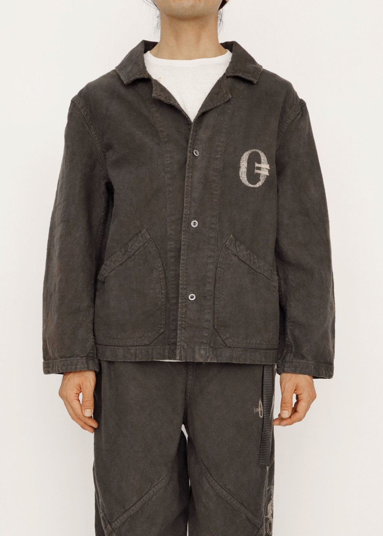 Hand Stamped One Mile Linen Jacket BLK M
