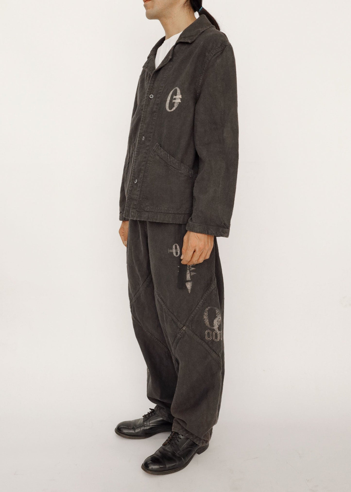 Hand Stamped One Mile Linen Jacket BLK M