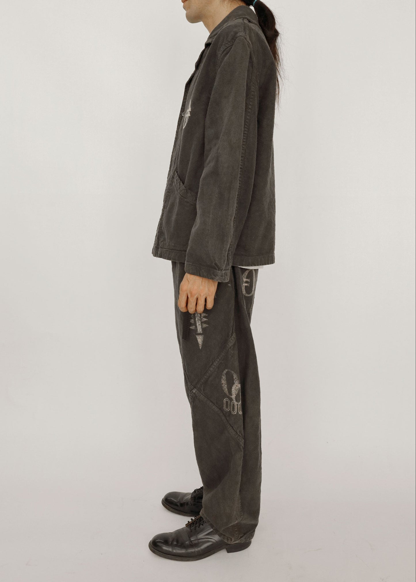 Hand Stamped One Mile Linen Jacket BLK M