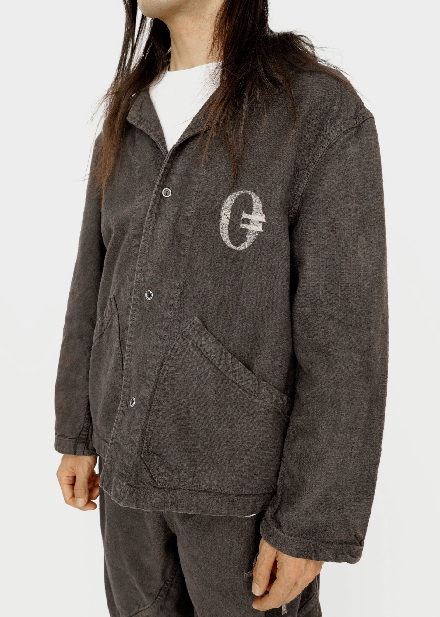 Hand Stamped One Mile Linen Jacket BLK M