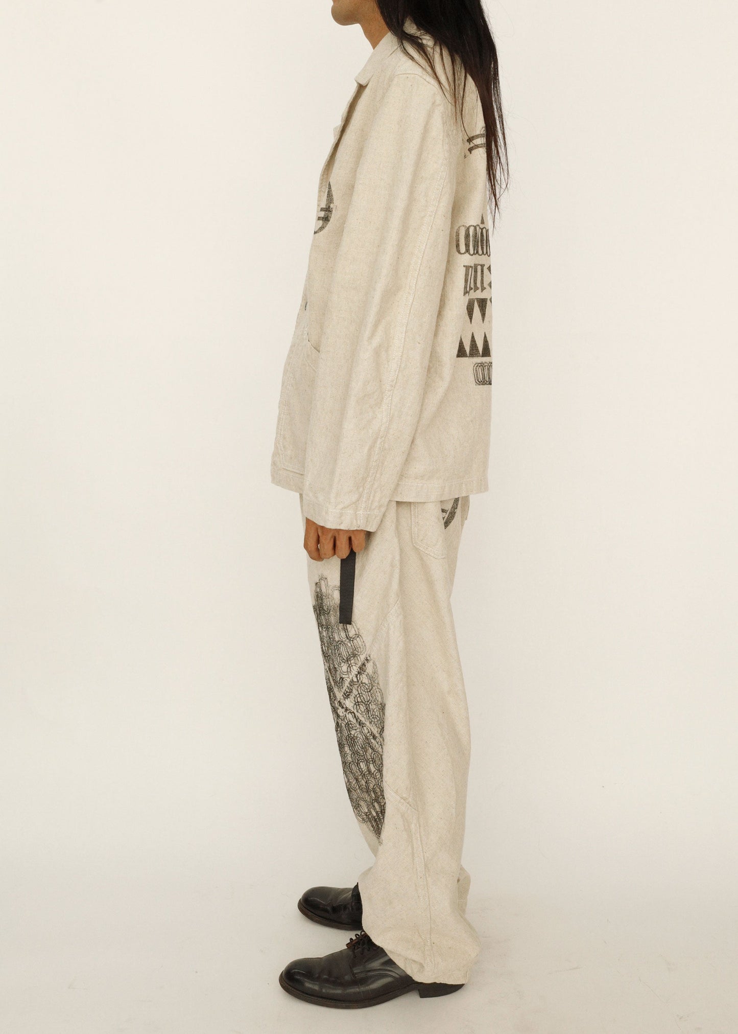 Hand Stamped One Mile Linen Pants Ivory M