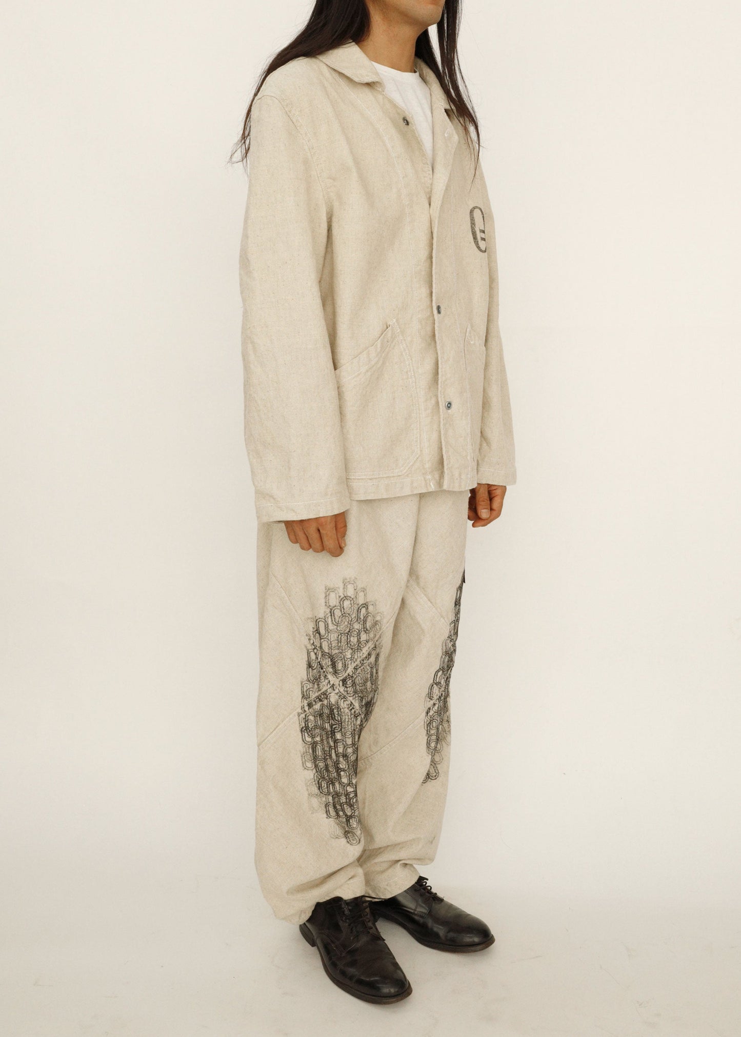 Hand Stamped One Mile Linen Pants Ivory M