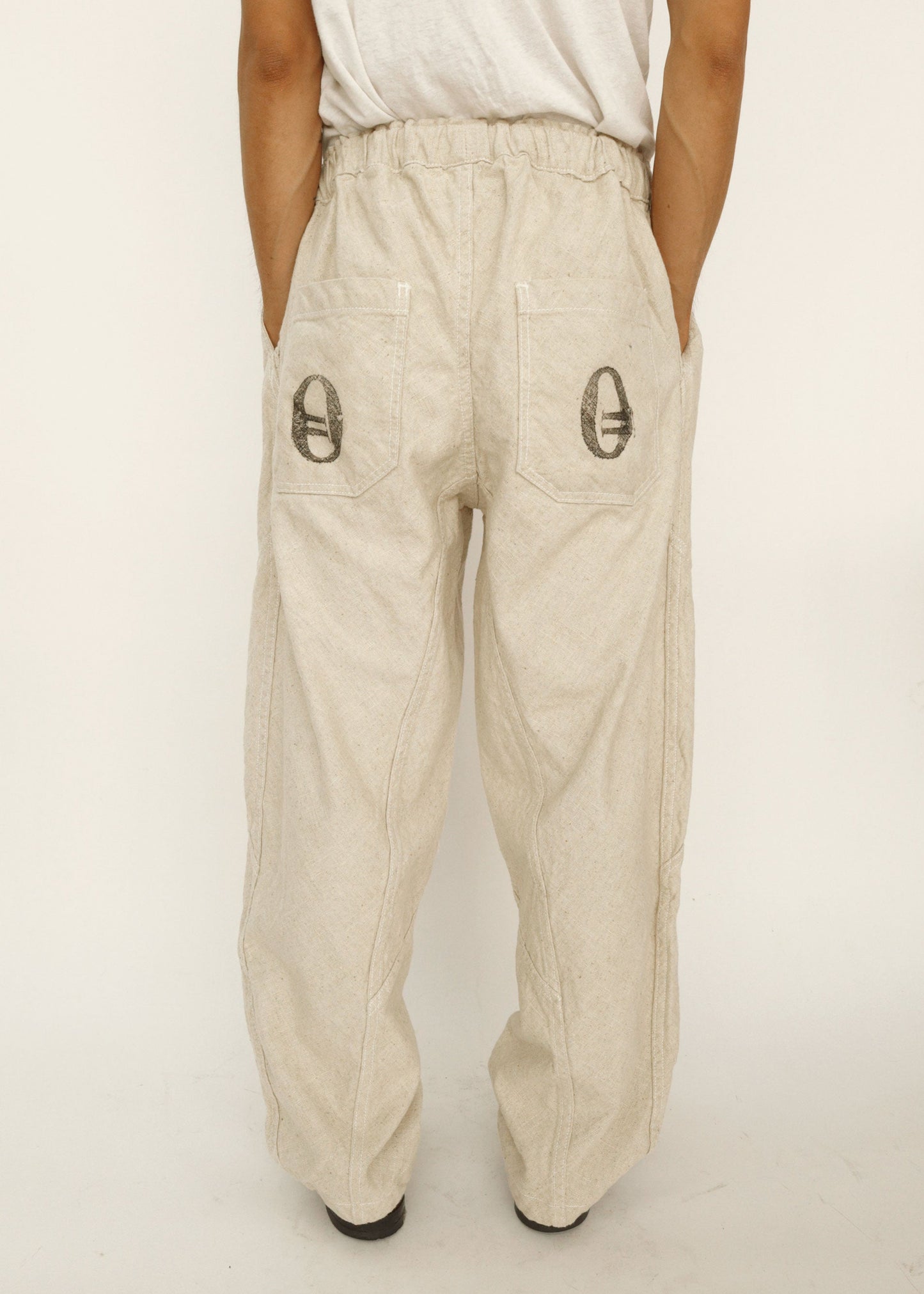 Hand Stamped One Mile Linen Pants Ivory M