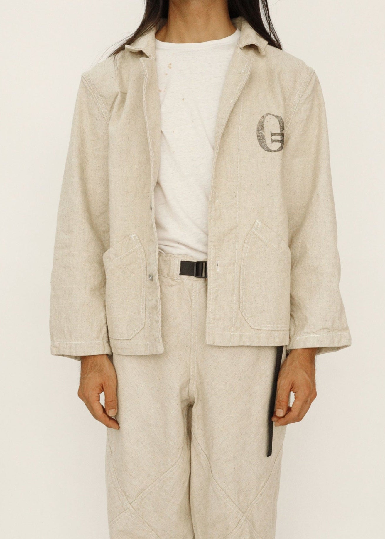 Hand Stamped One Mile Linen Jacket Ivory S