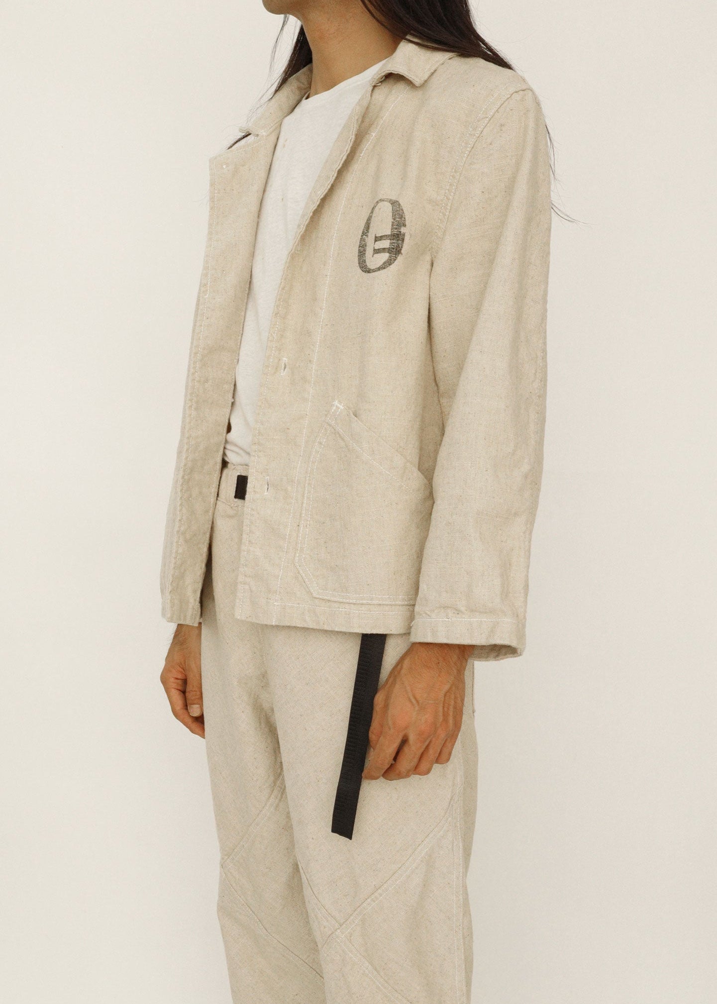 Hand Stamped One Mile Linen Jacket Ivory S
