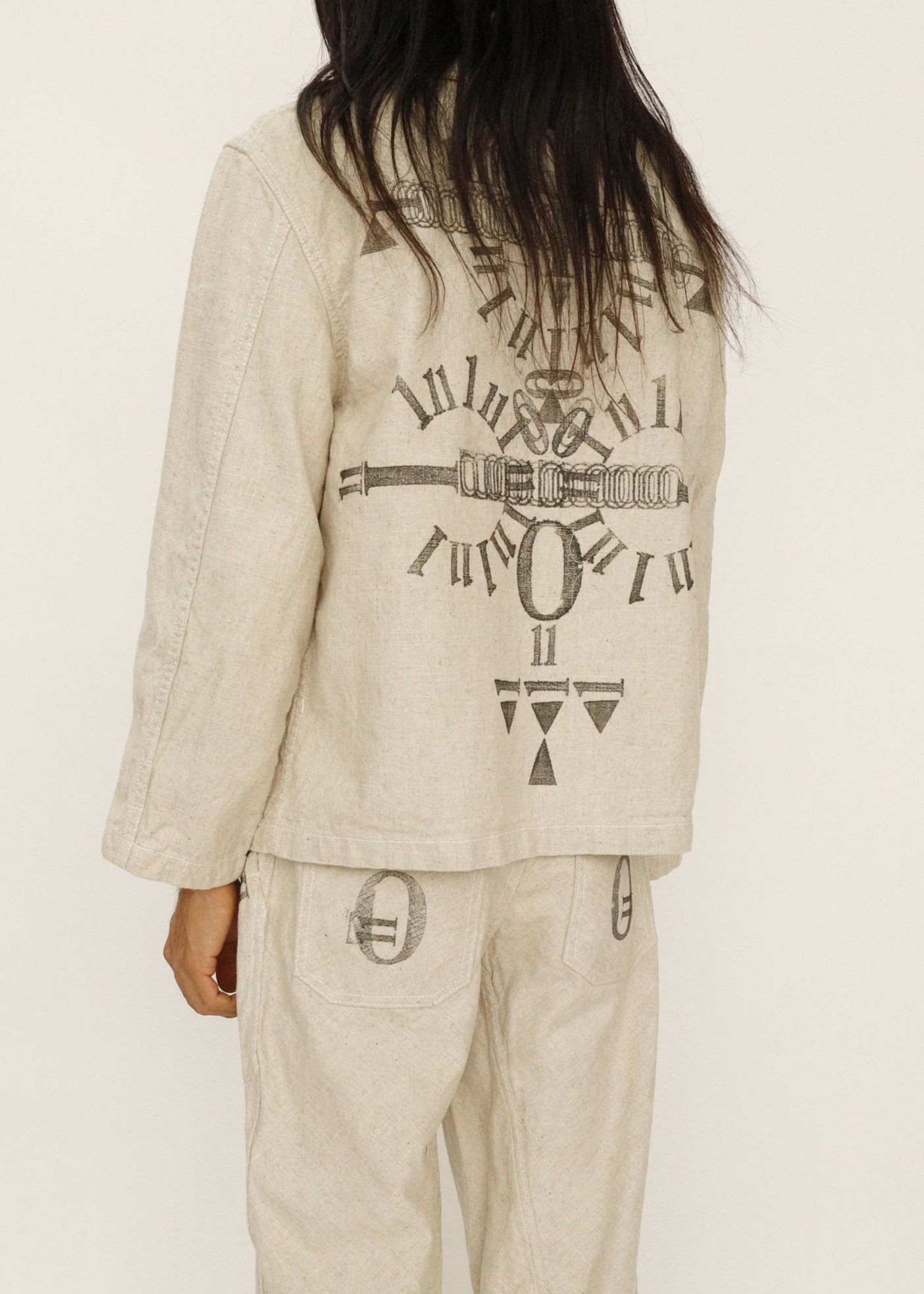 Hand Stamped One Mile Linen Jacket Ivory S