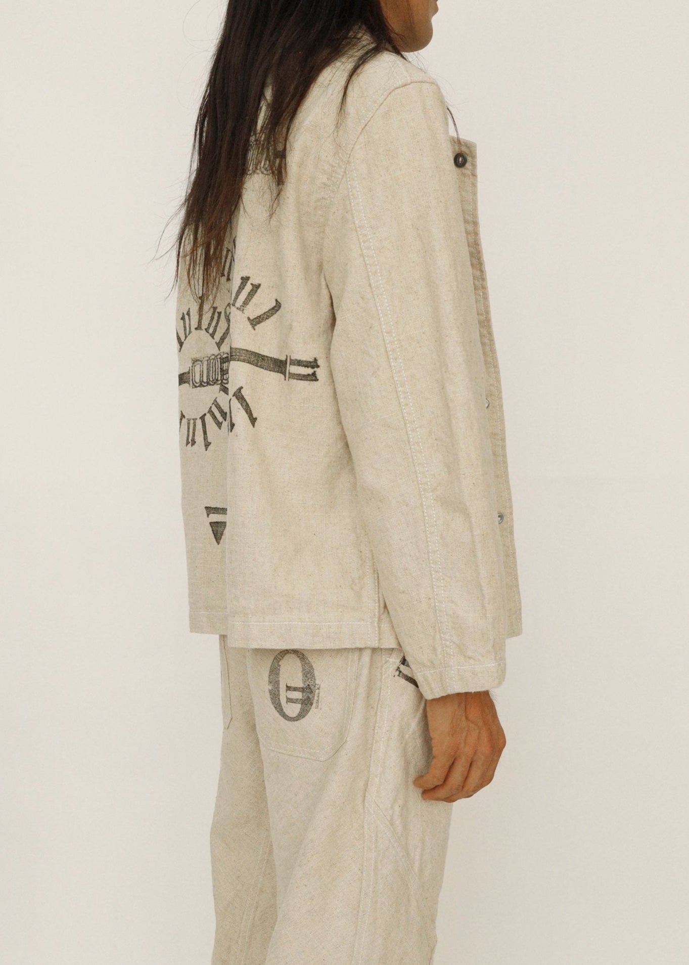 Hand Stamped One Mile Linen Jacket Ivory S
