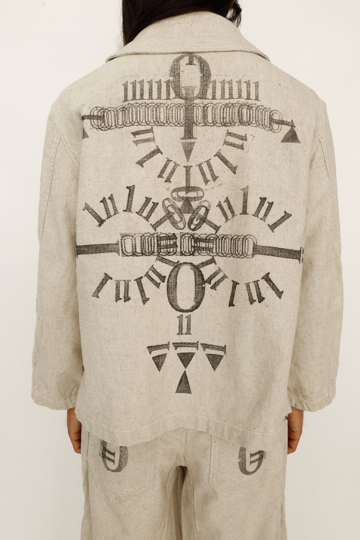 Hand Stamped One Mile Linen Jacket Ivory S