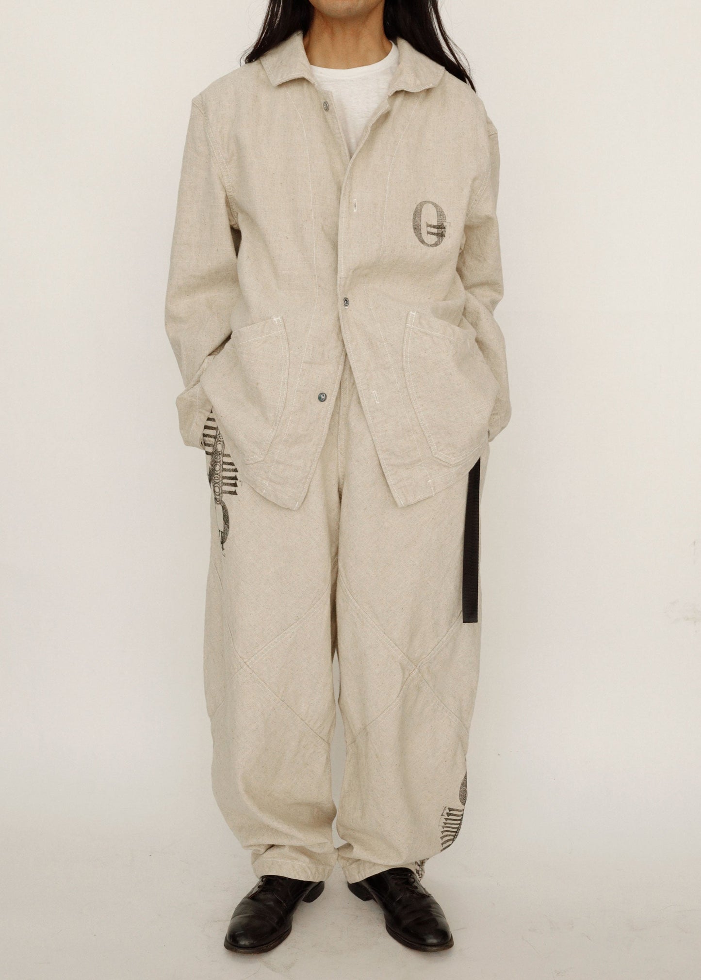 Hand Stamped One Mile Linen Pants Ivory L