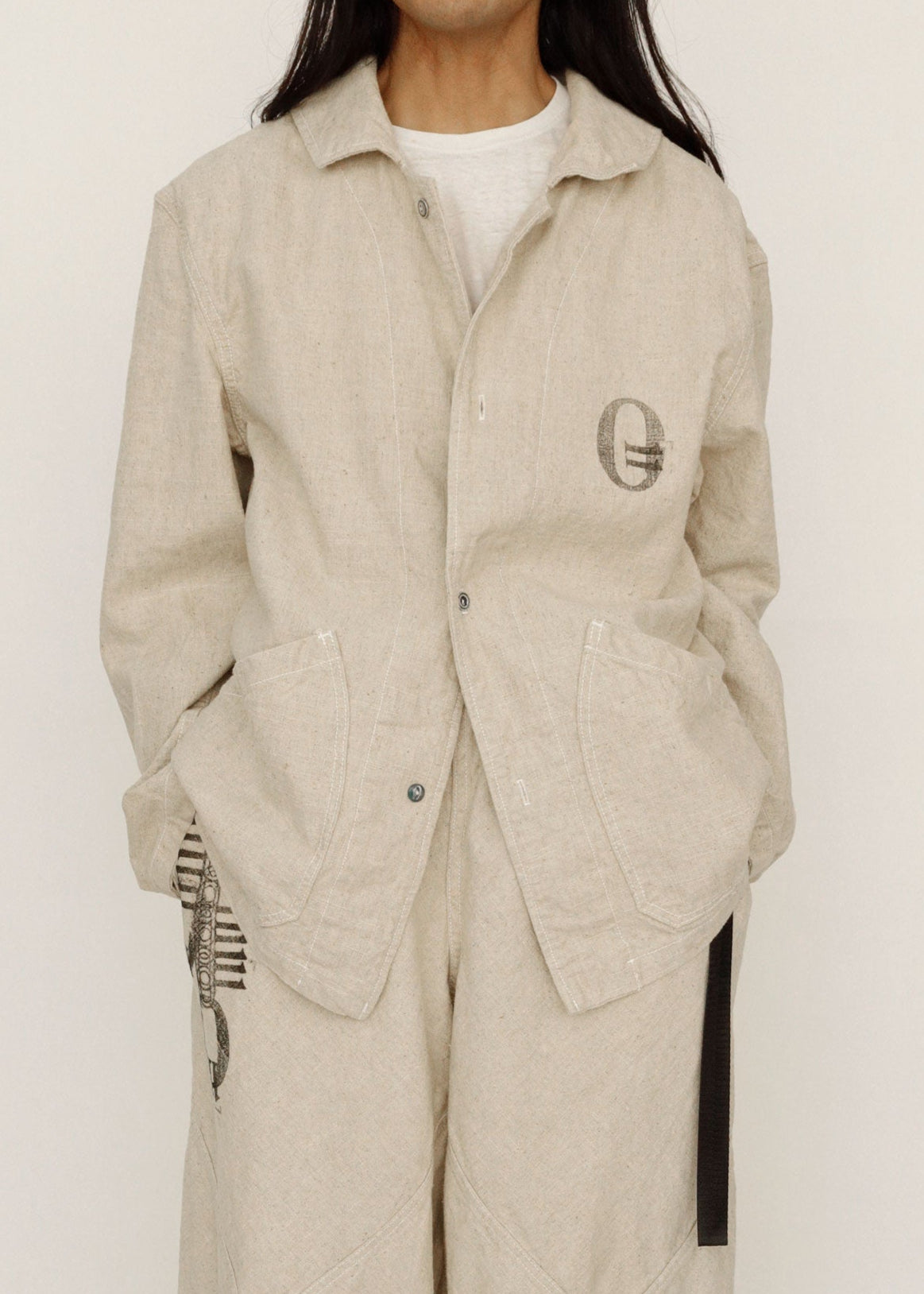 Hand Stamped One Mile Linen Jacket Ivory L