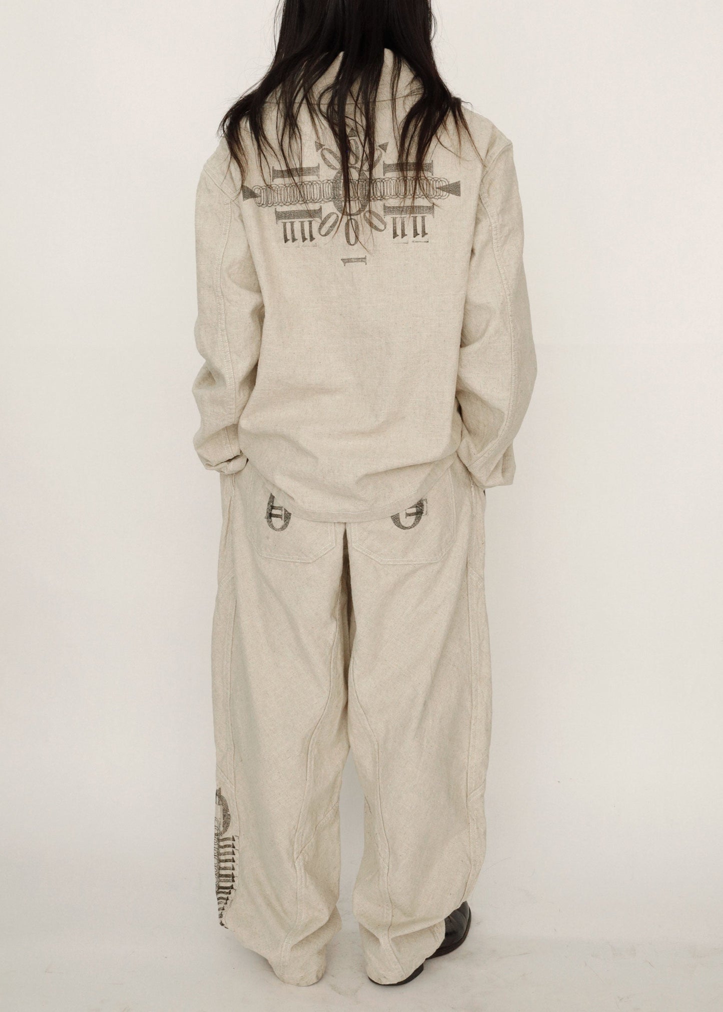 Hand Stamped One Mile Linen Pants Ivory L