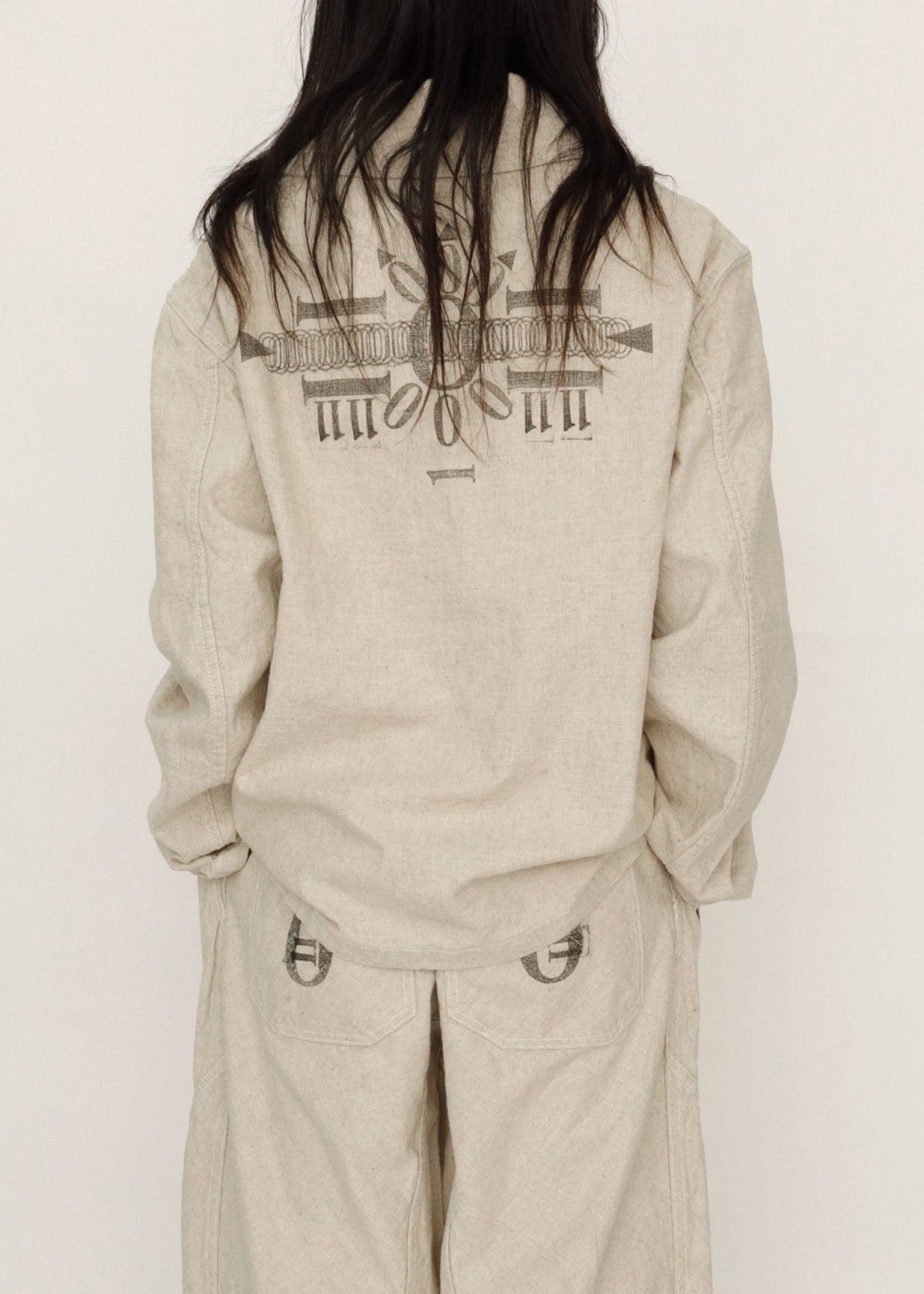 Hand Stamped One Mile Linen Jacket Ivory L
