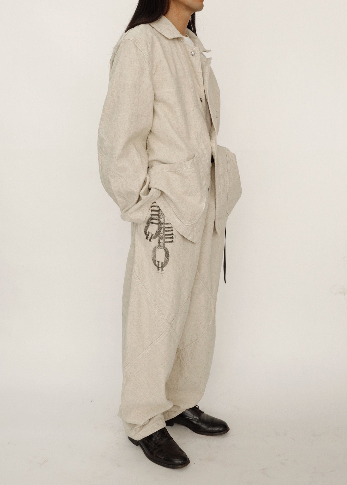 Hand Stamped One Mile Linen Pants Ivory L