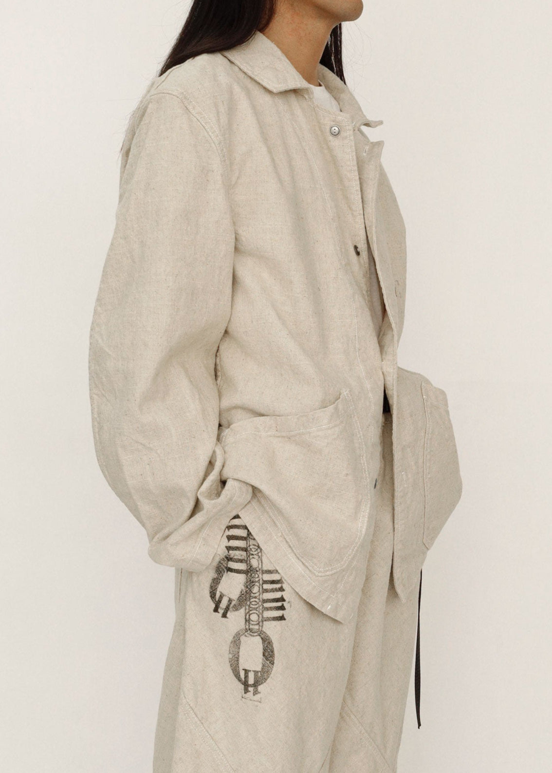 Hand Stamped One Mile Linen Jacket Ivory L