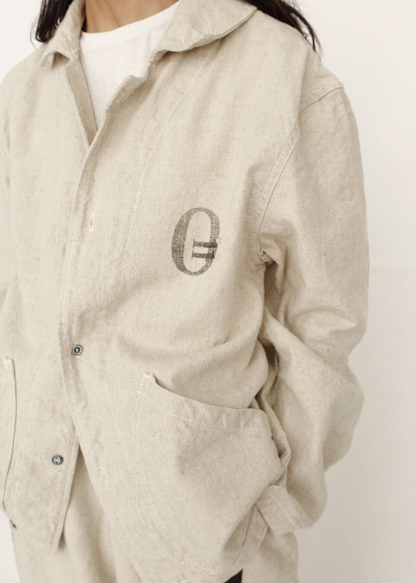 Hand Stamped One Mile Linen Jacket Ivory L