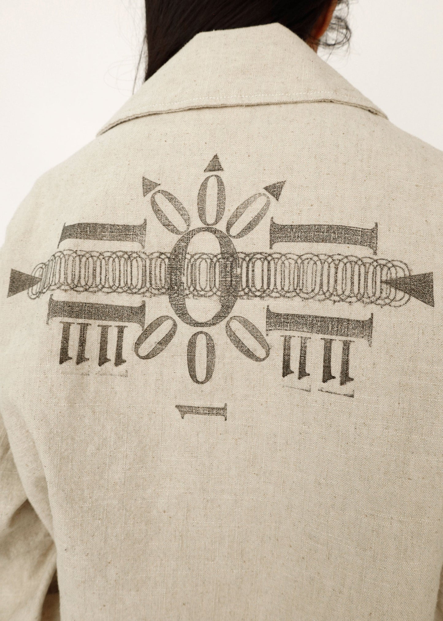 Hand Stamped One Mile Linen Jacket Ivory L