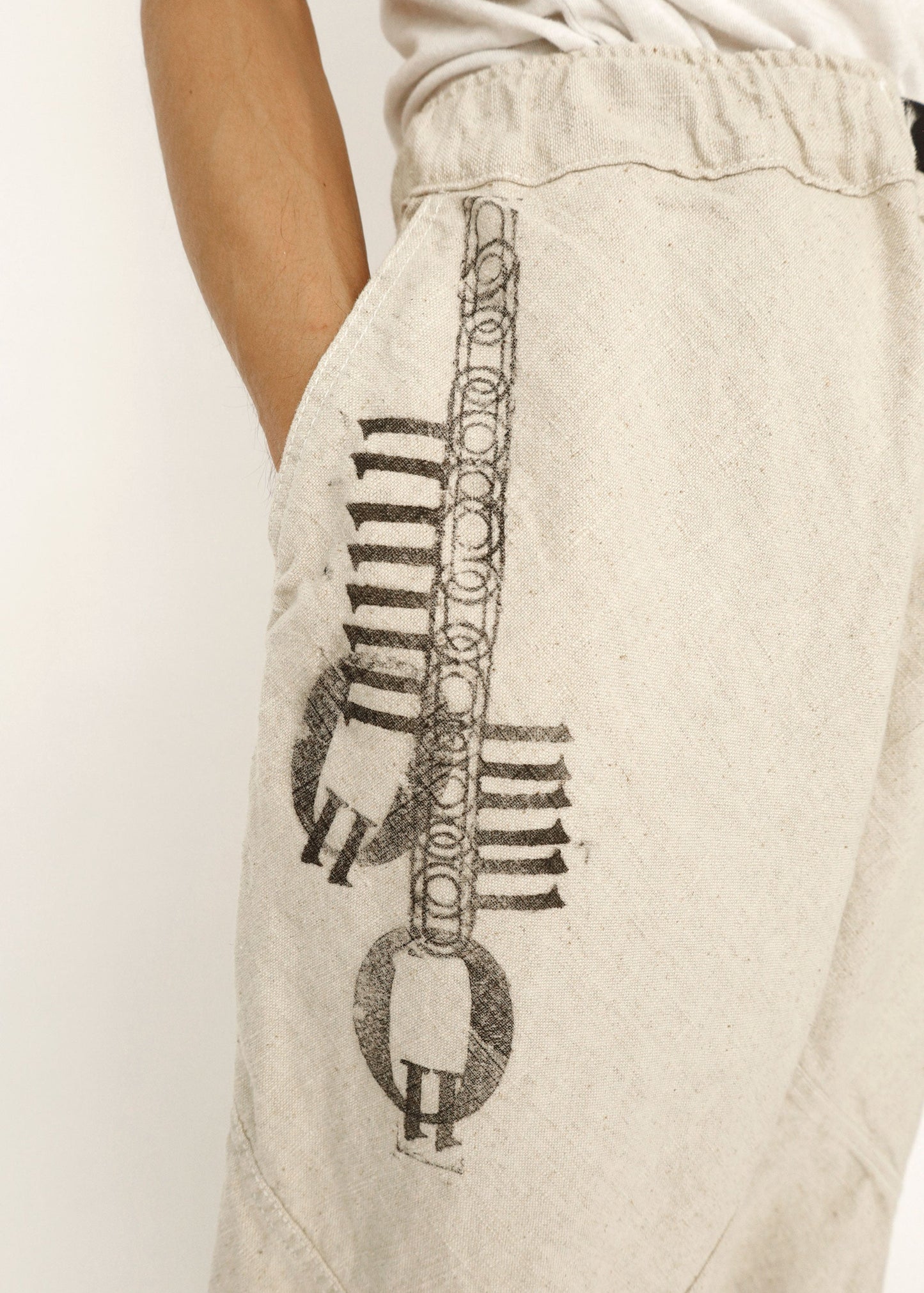 Hand Stamped One Mile Linen Pants Ivory L