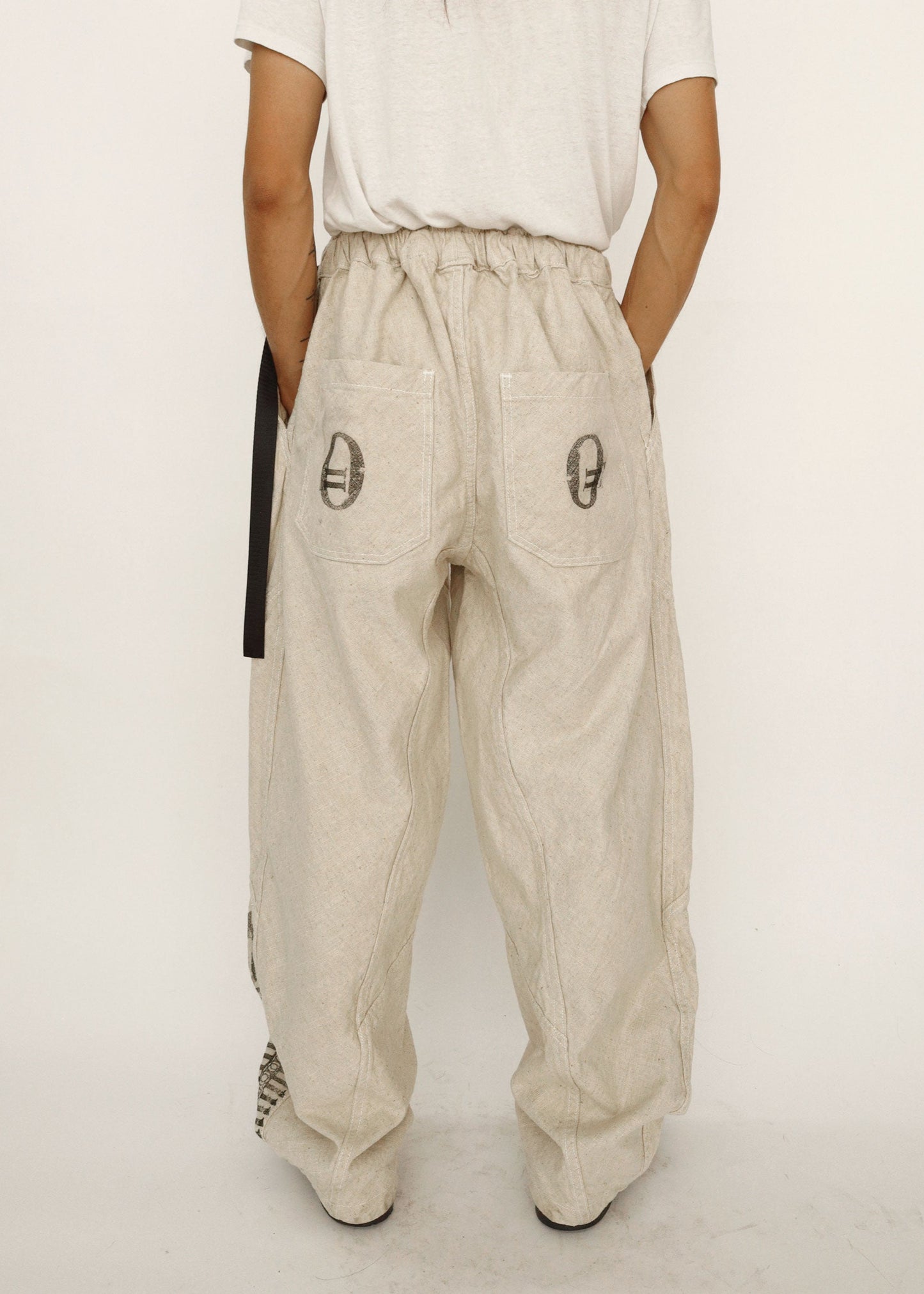 Hand Stamped One Mile Linen Pants Ivory L