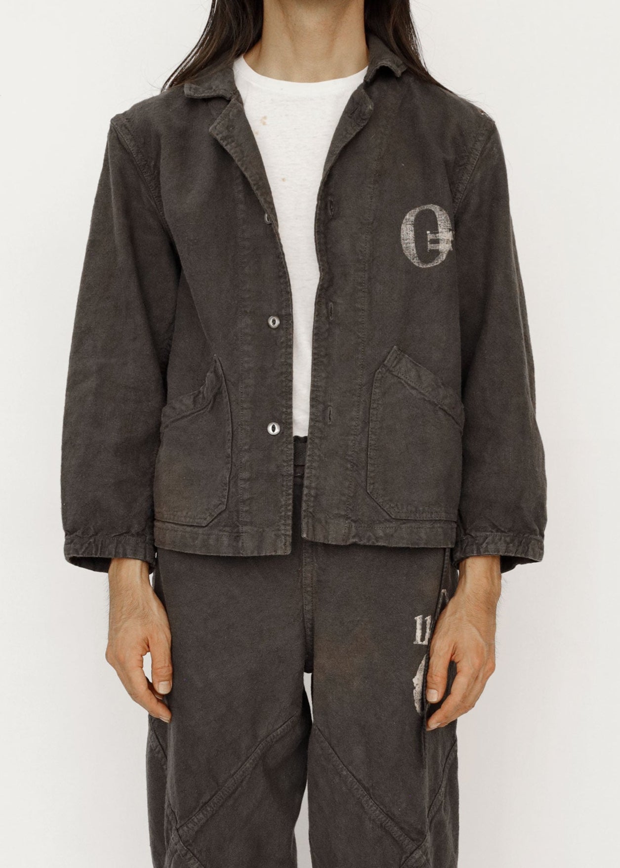 Hand Stamped One Mile Linen Jacket BLK S
