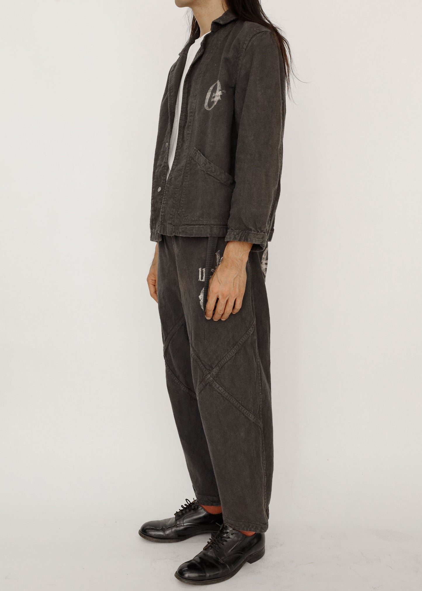 Hand Stamped One Mile Linen Pants BLK S