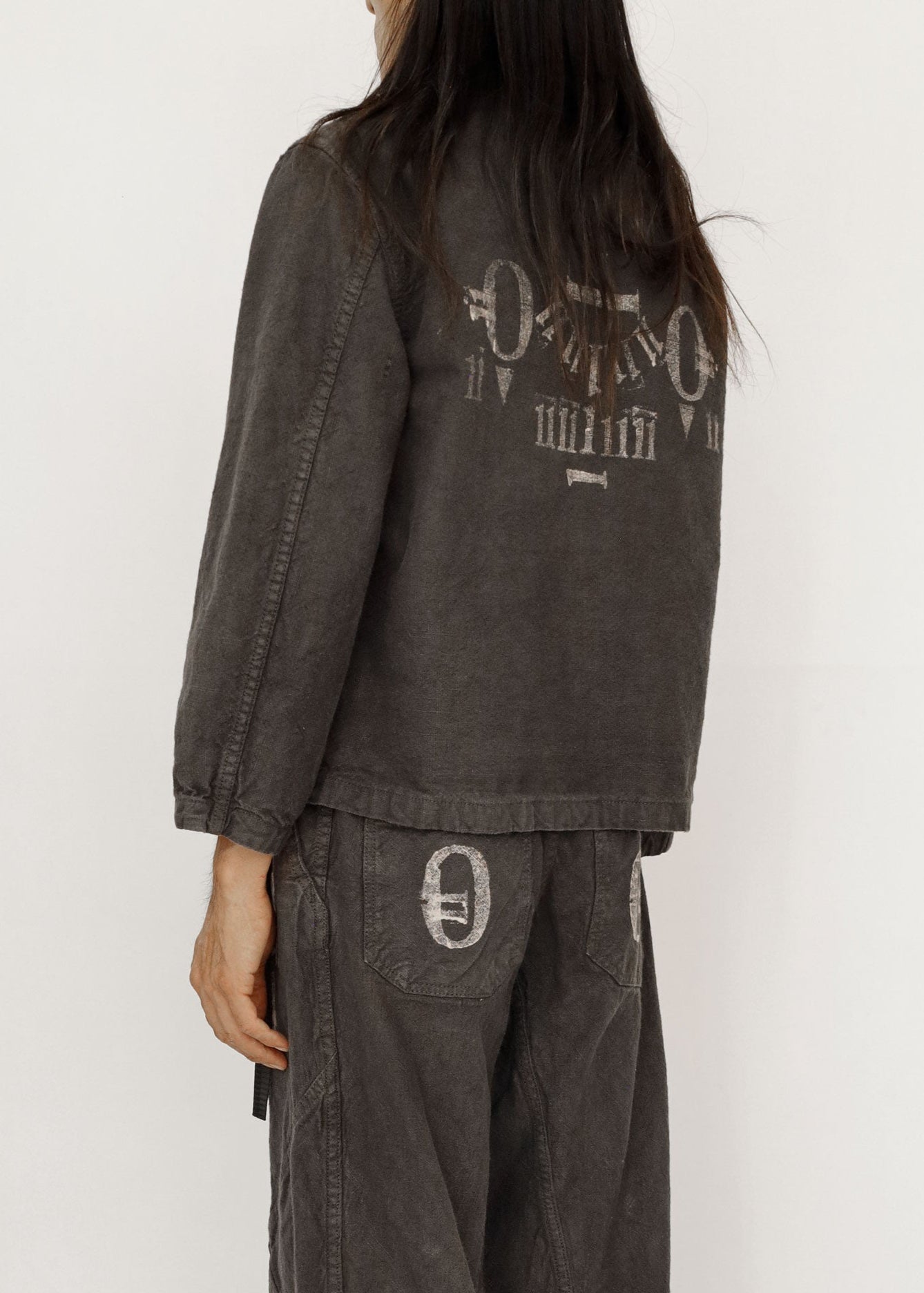 Hand Stamped One Mile Linen Jacket BLK S
