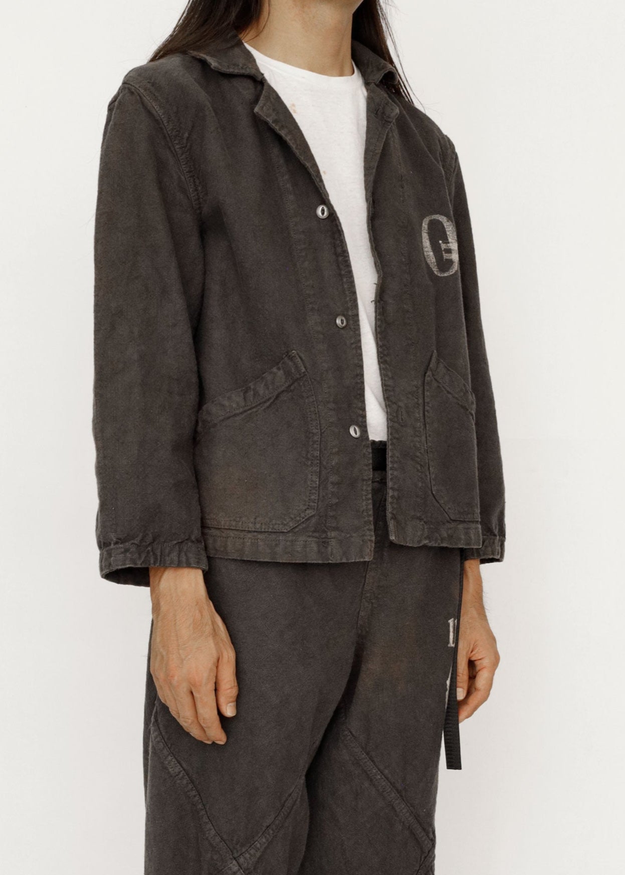 Hand Stamped One Mile Linen Jacket BLK S