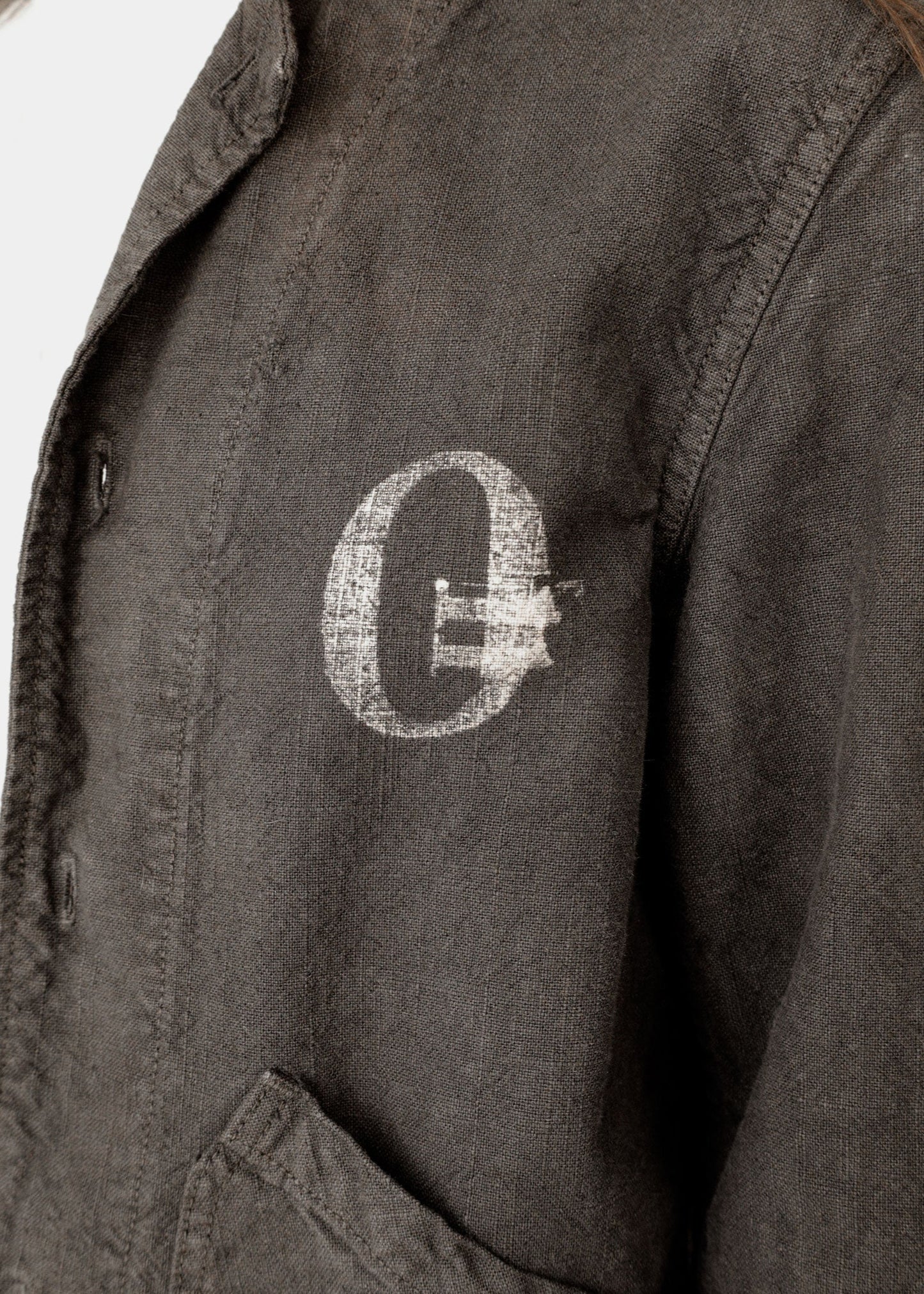 Hand Stamped One Mile Linen Jacket BLK S