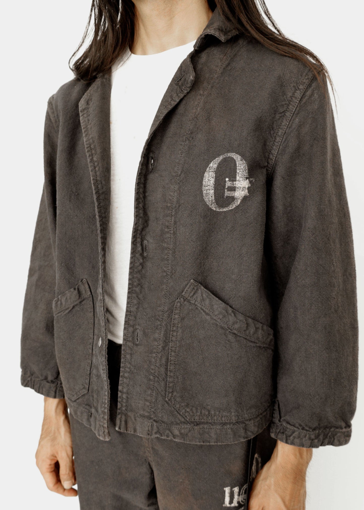 Hand Stamped One Mile Linen Jacket BLK S