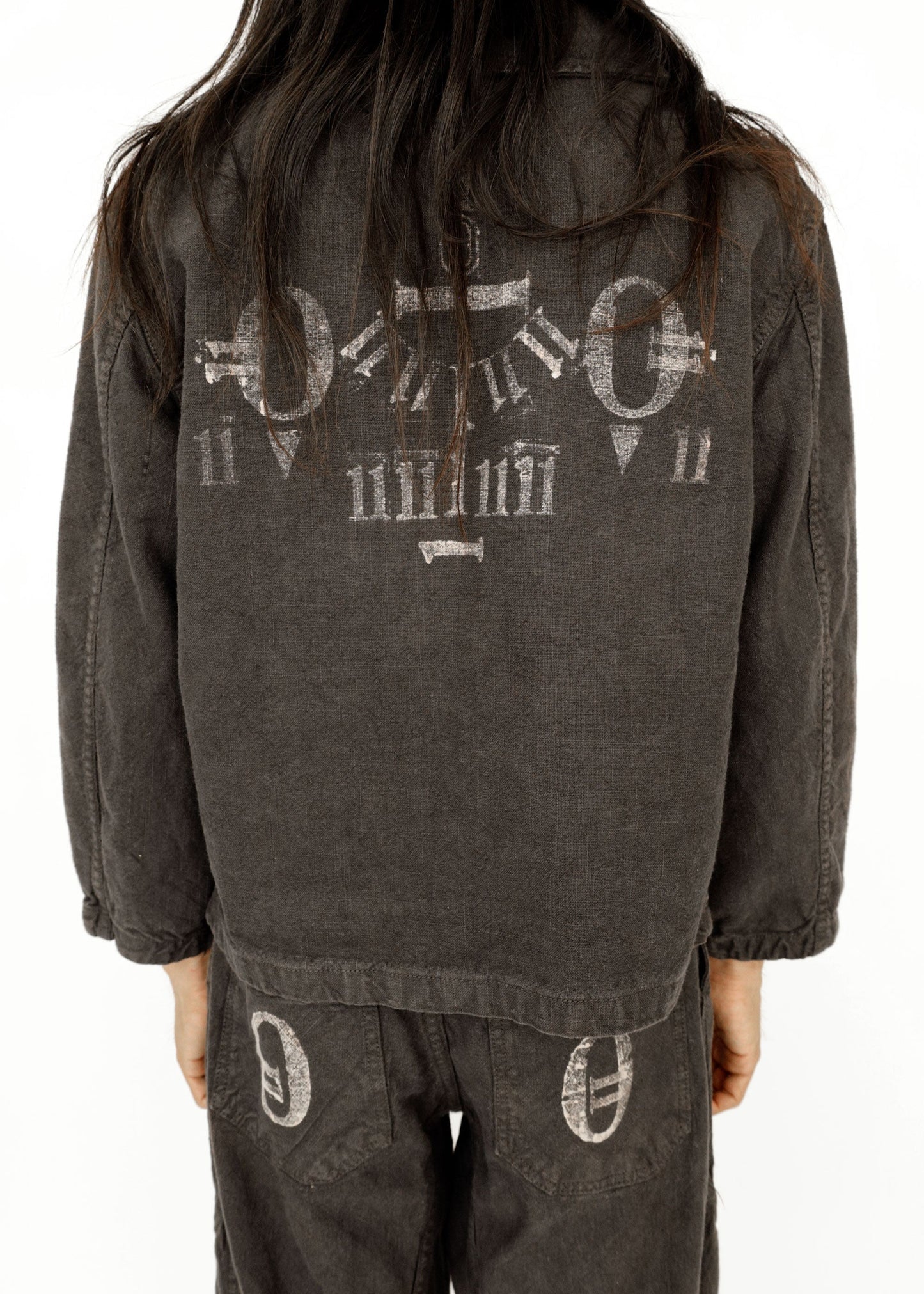 Hand Stamped One Mile Linen Jacket BLK S