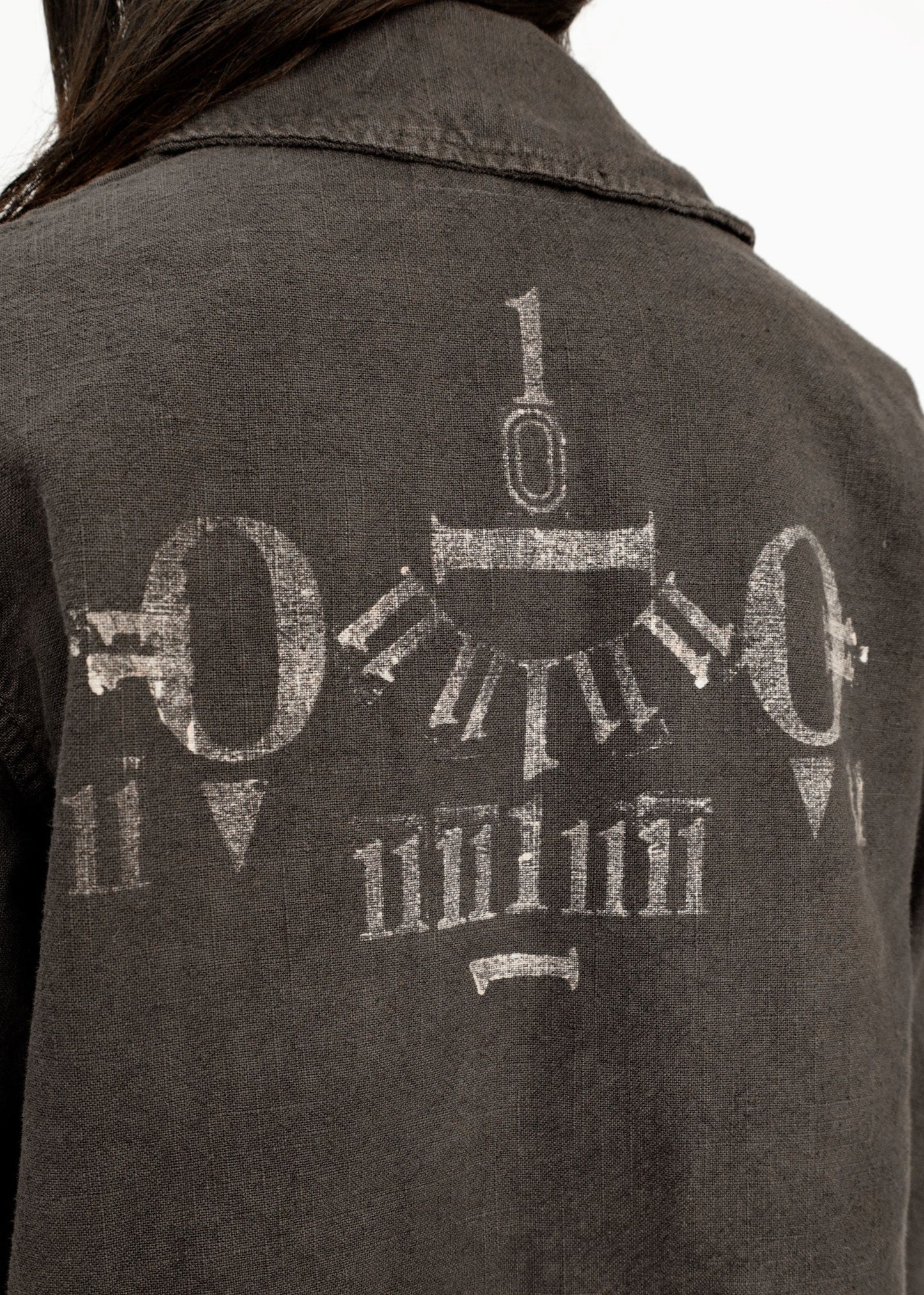 Hand Stamped One Mile Linen Jacket BLK S
