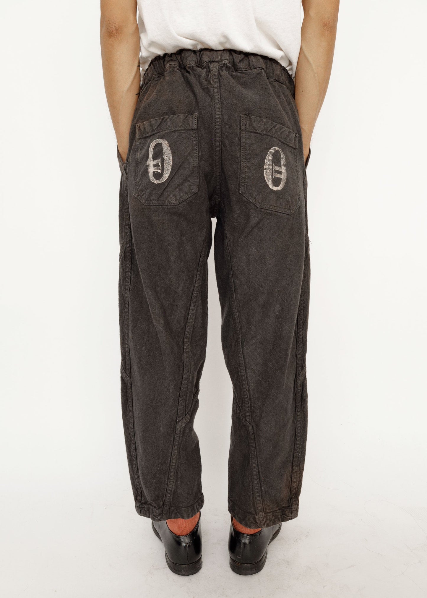 Hand Stamped One Mile Linen Pants BLK S