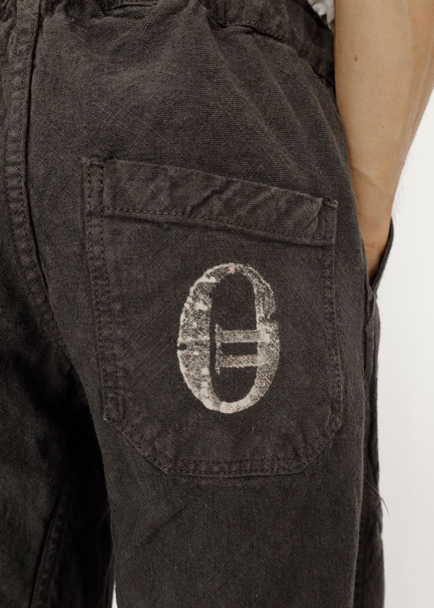 Hand Stamped One Mile Linen Pants BLK S