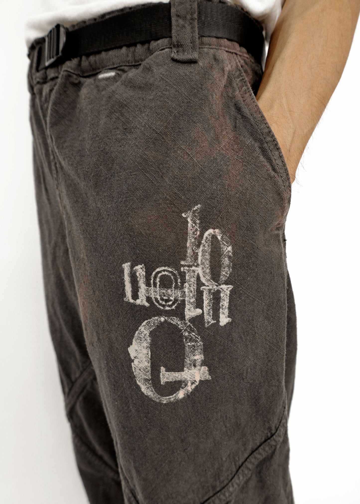 Hand Stamped One Mile Linen Pants BLK S