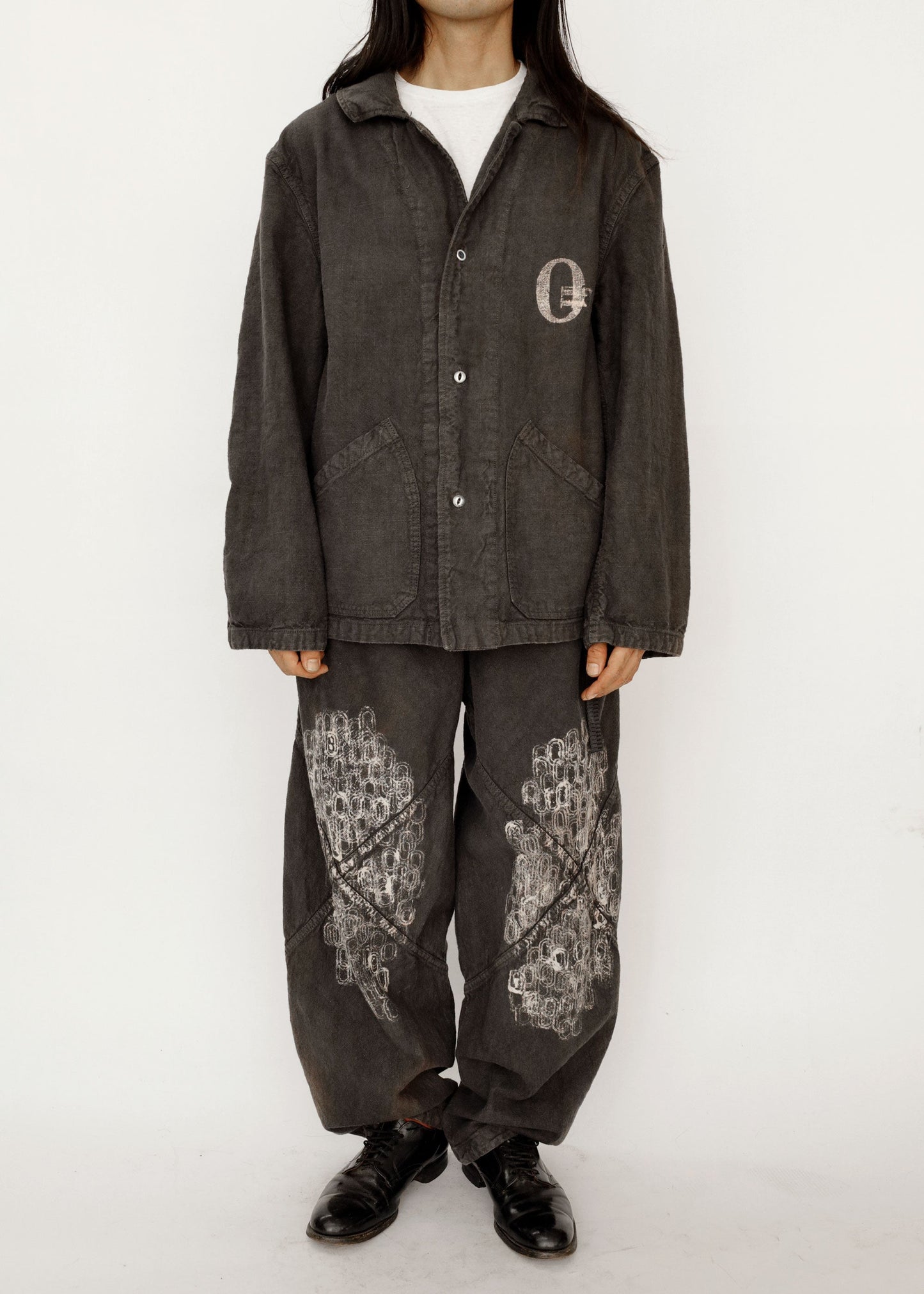 Hand Stamped One Mile Linen Pants BLK L