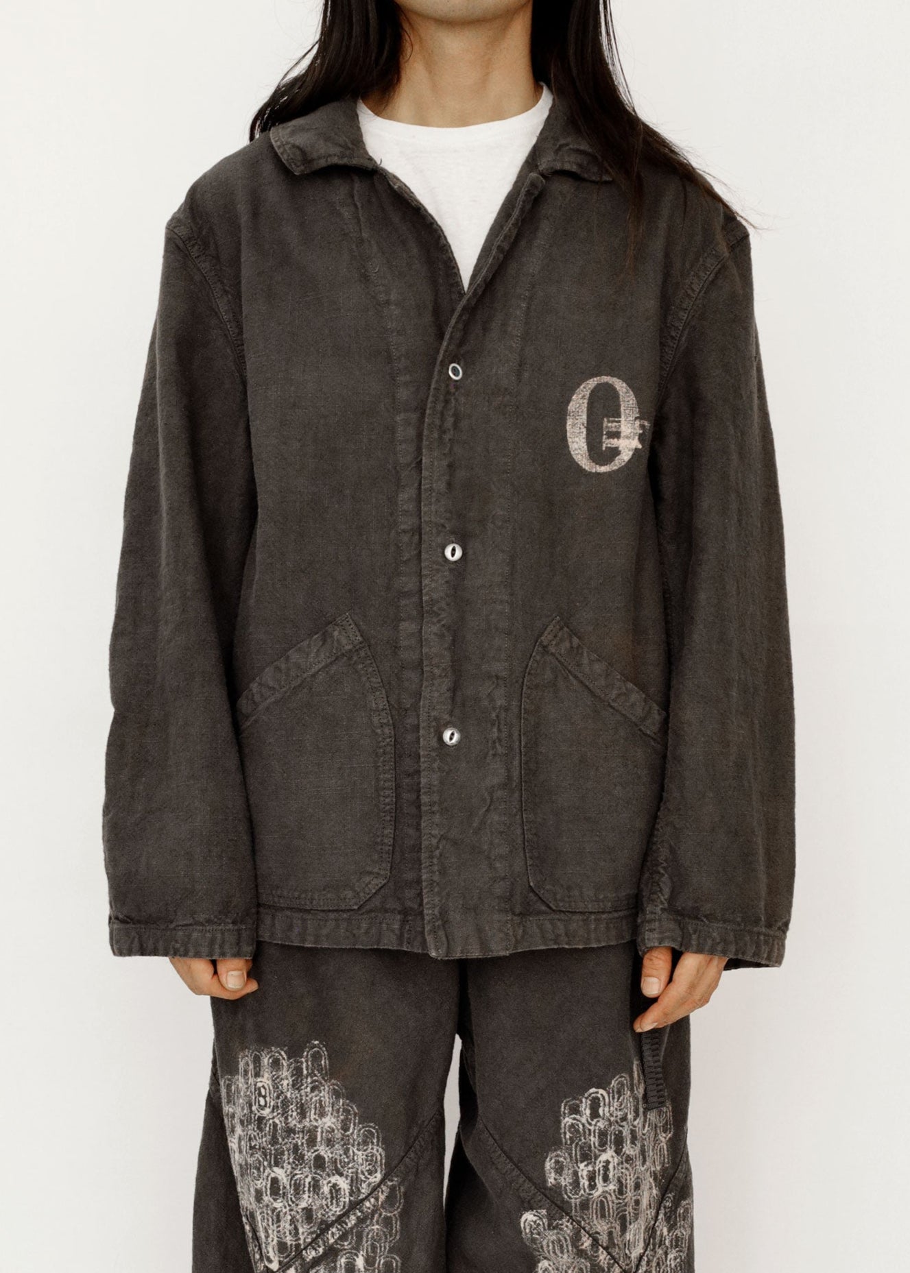 Hand Stamped One Mile Linen Jacket BLK L