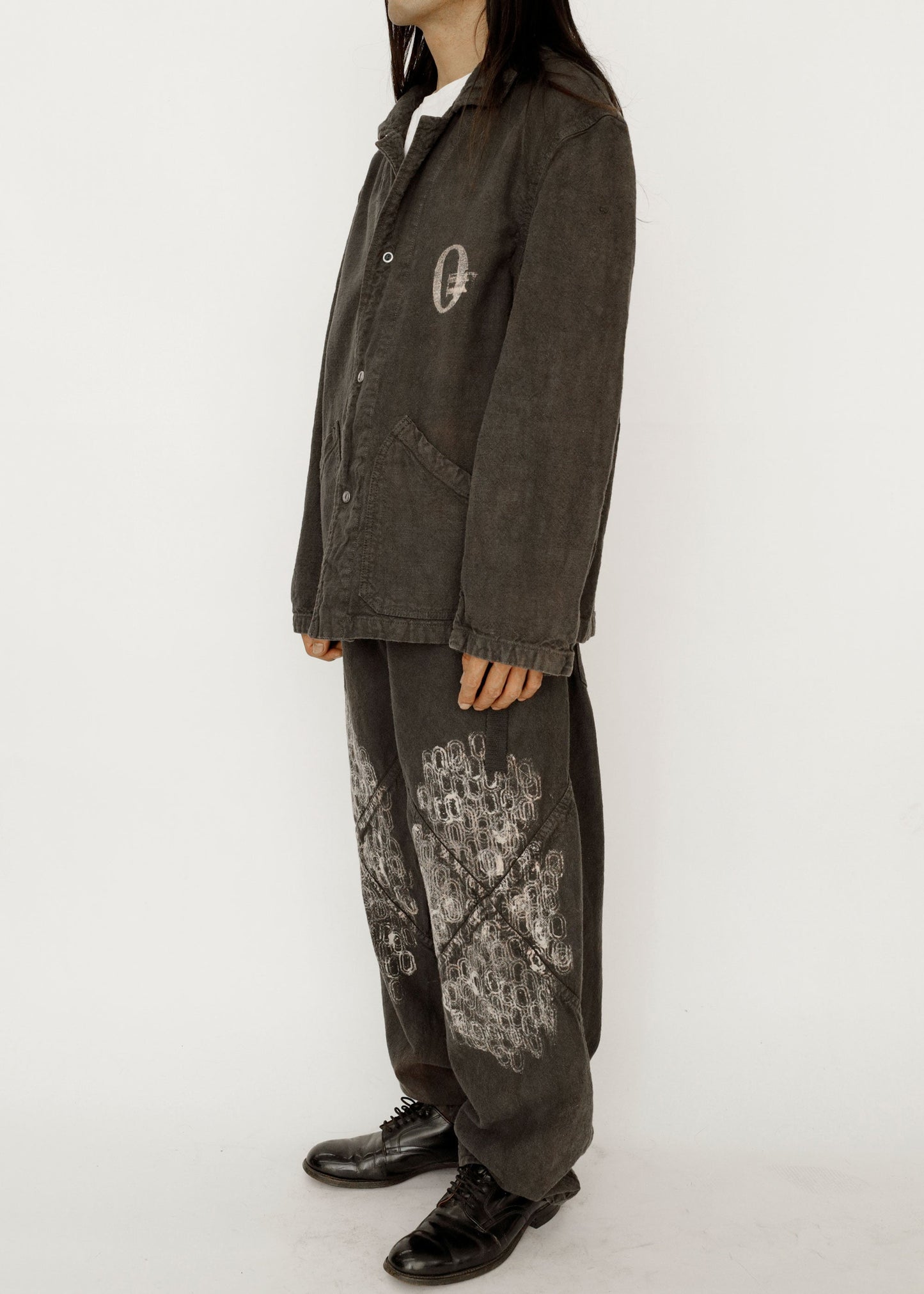 Hand Stamped One Mile Linen Pants BLK L