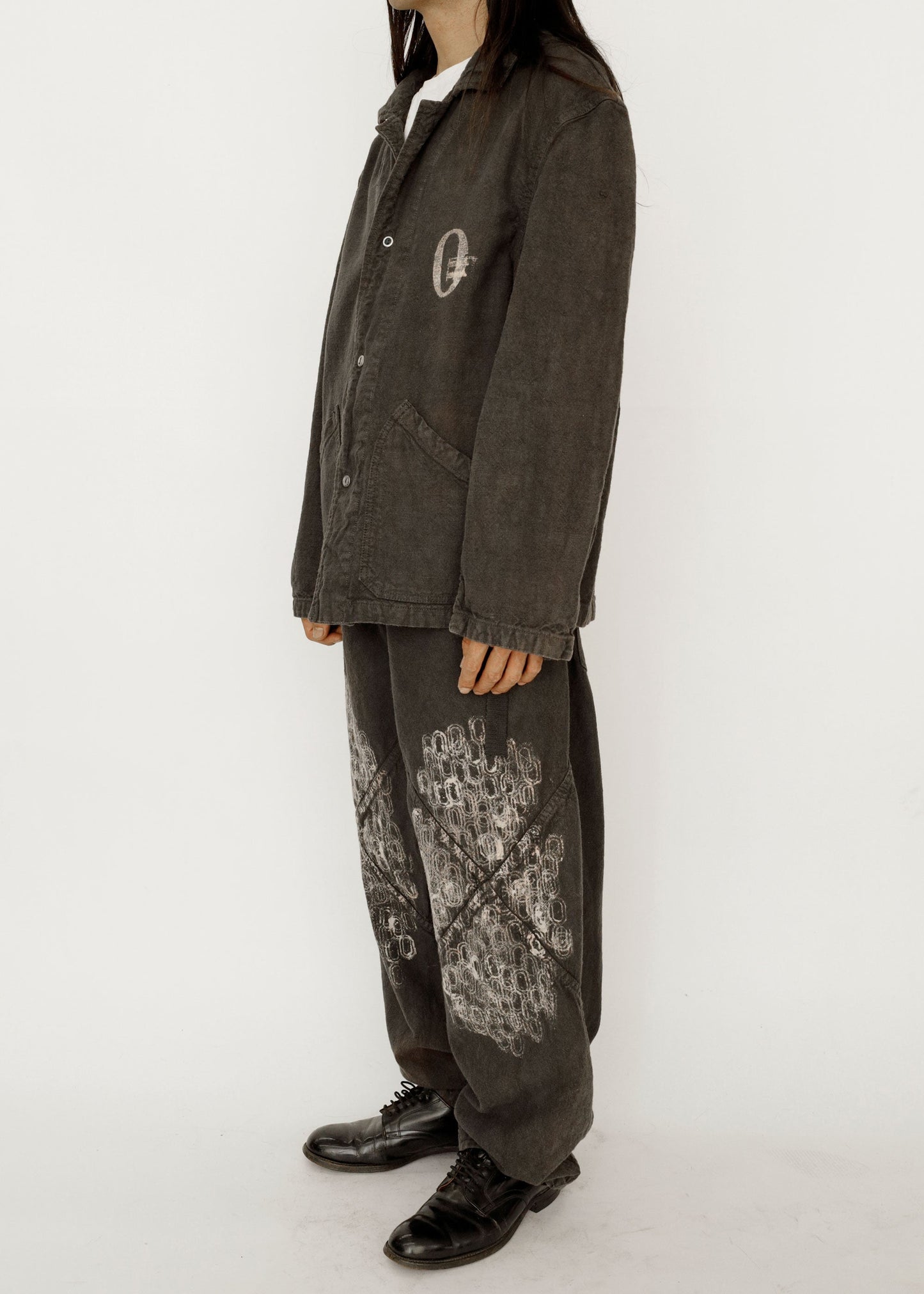 Hand Stamped One Mile Linen Jacket BLK L