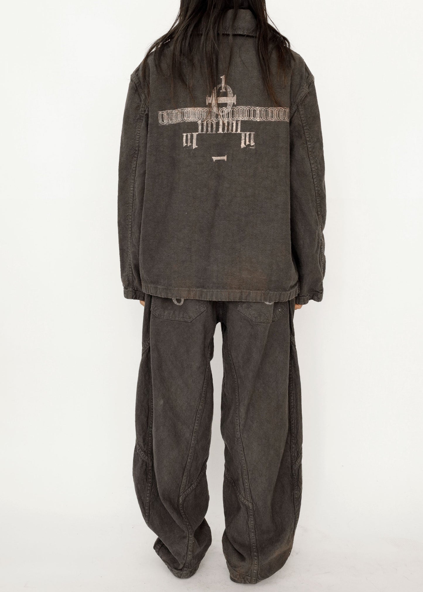 Hand Stamped One Mile Linen Pants BLK L