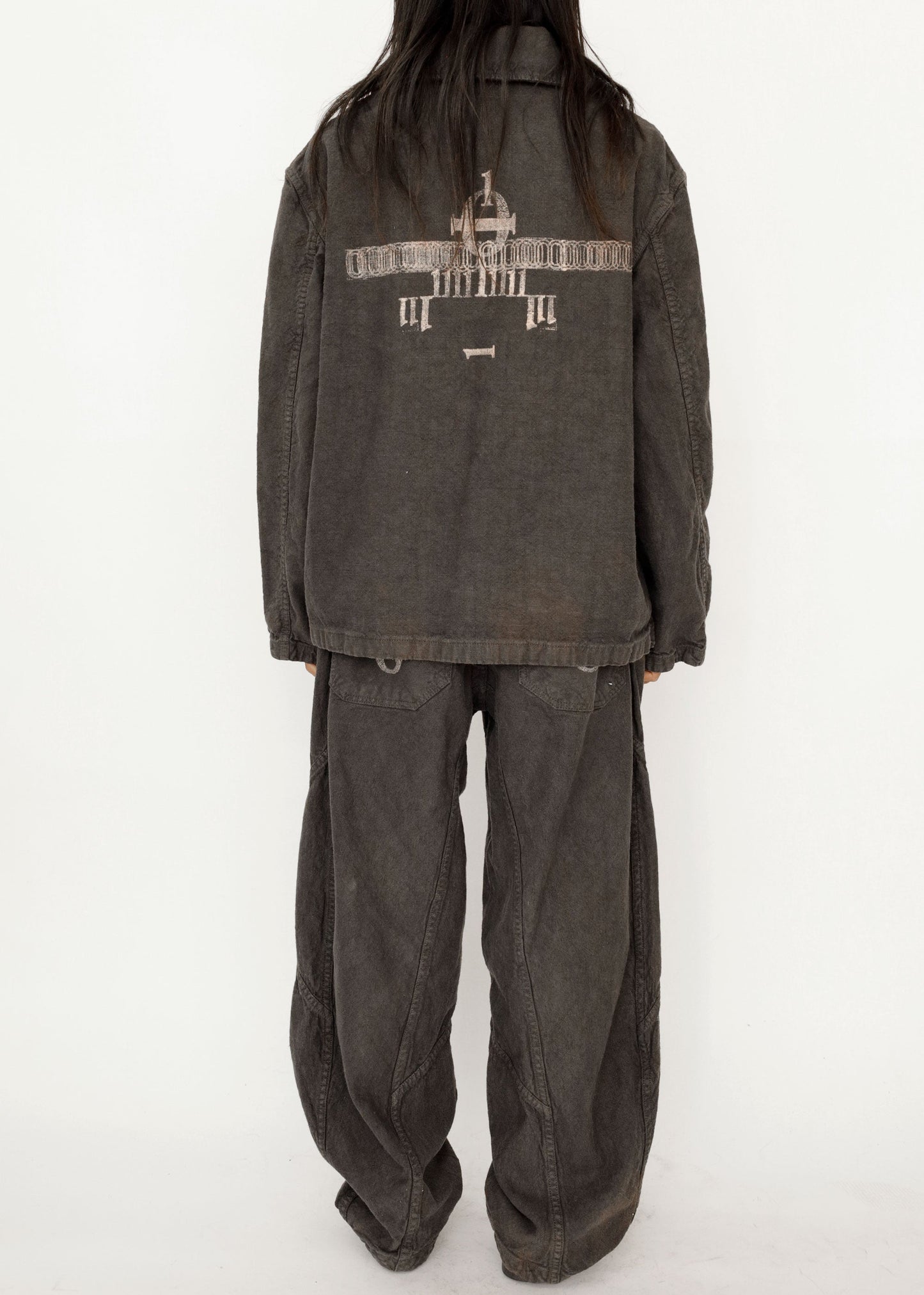 Hand Stamped One Mile Linen Jacket BLK L