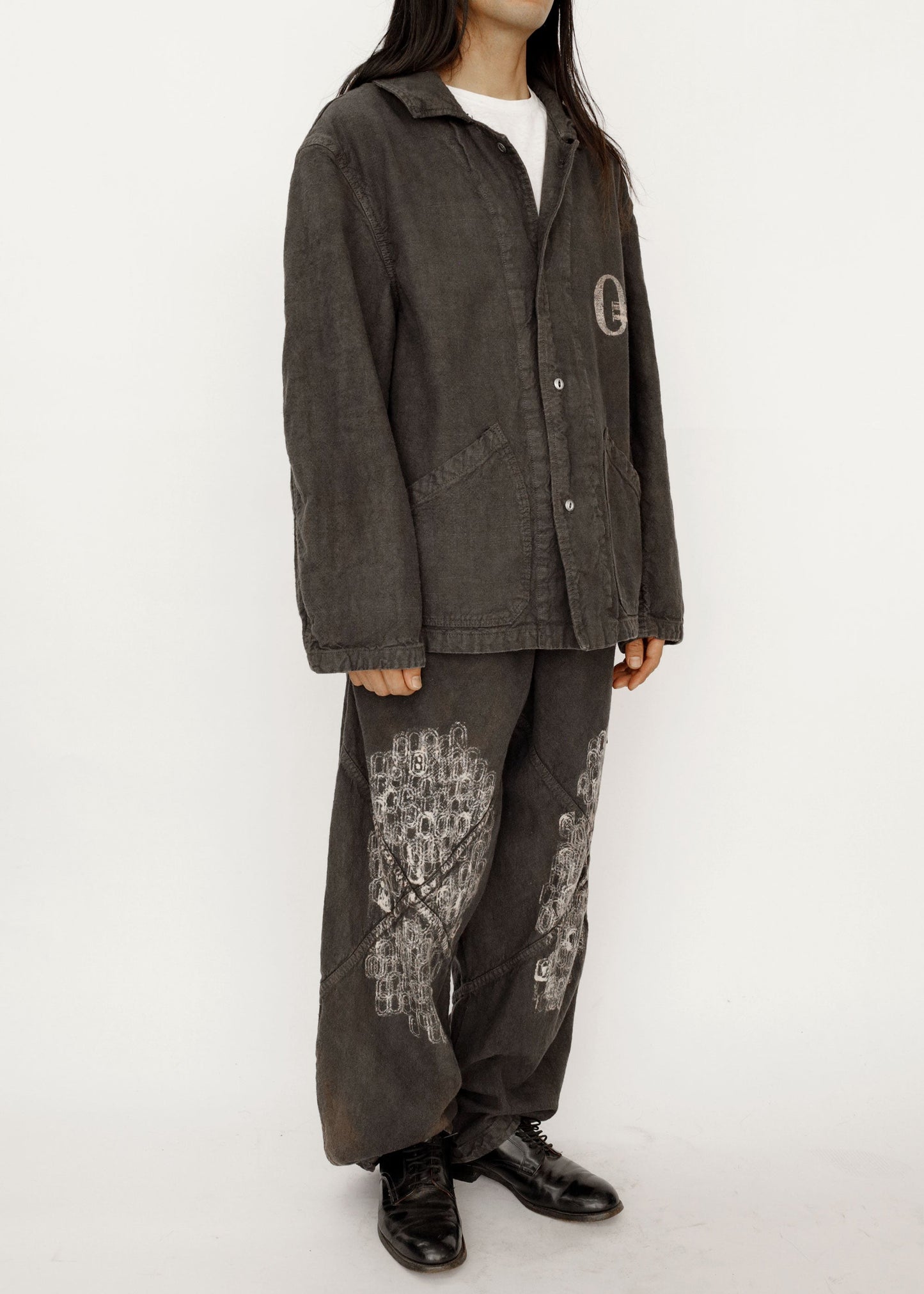 Hand Stamped One Mile Linen Pants BLK L