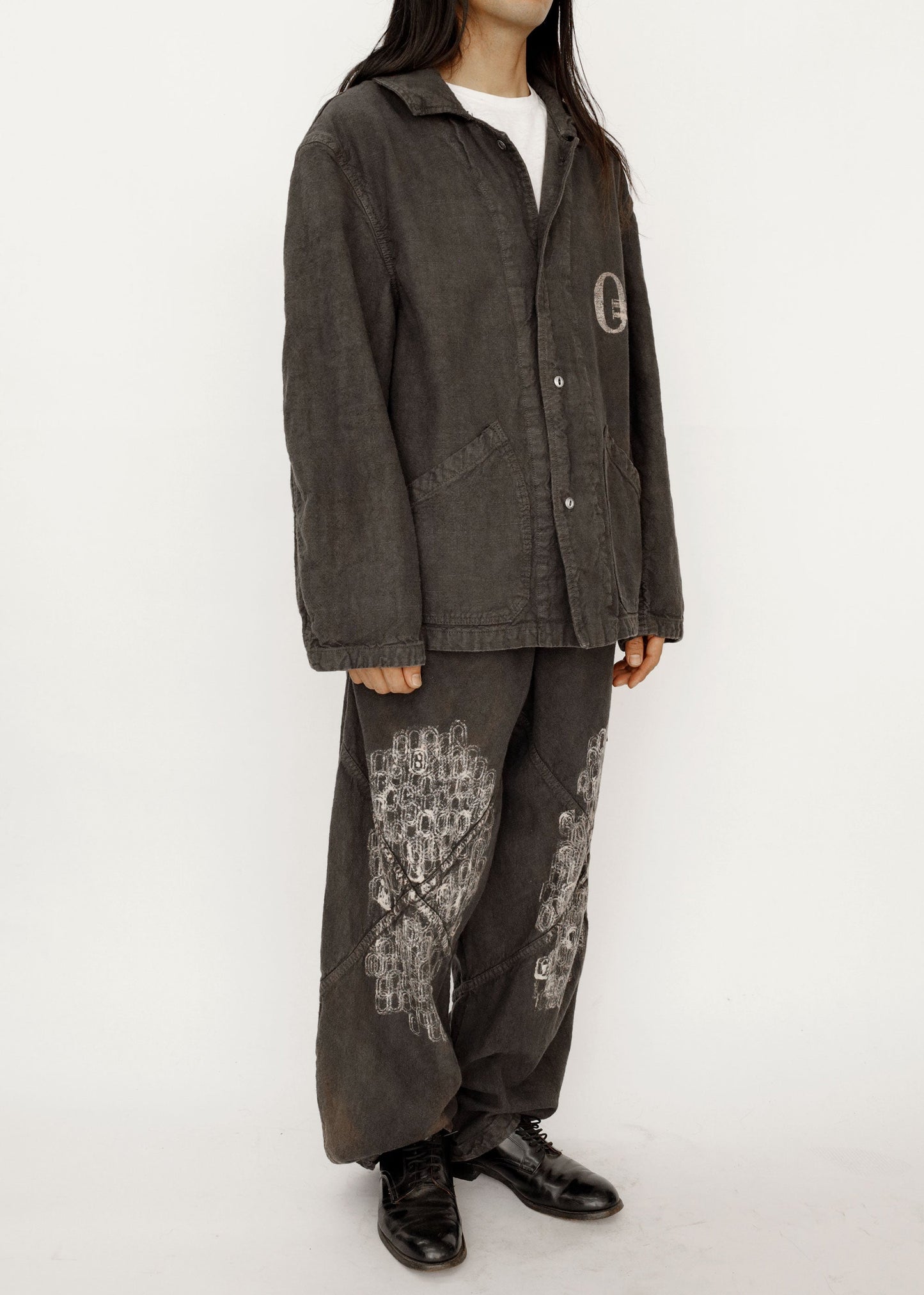 Hand Stamped One Mile Linen Jacket BLK L