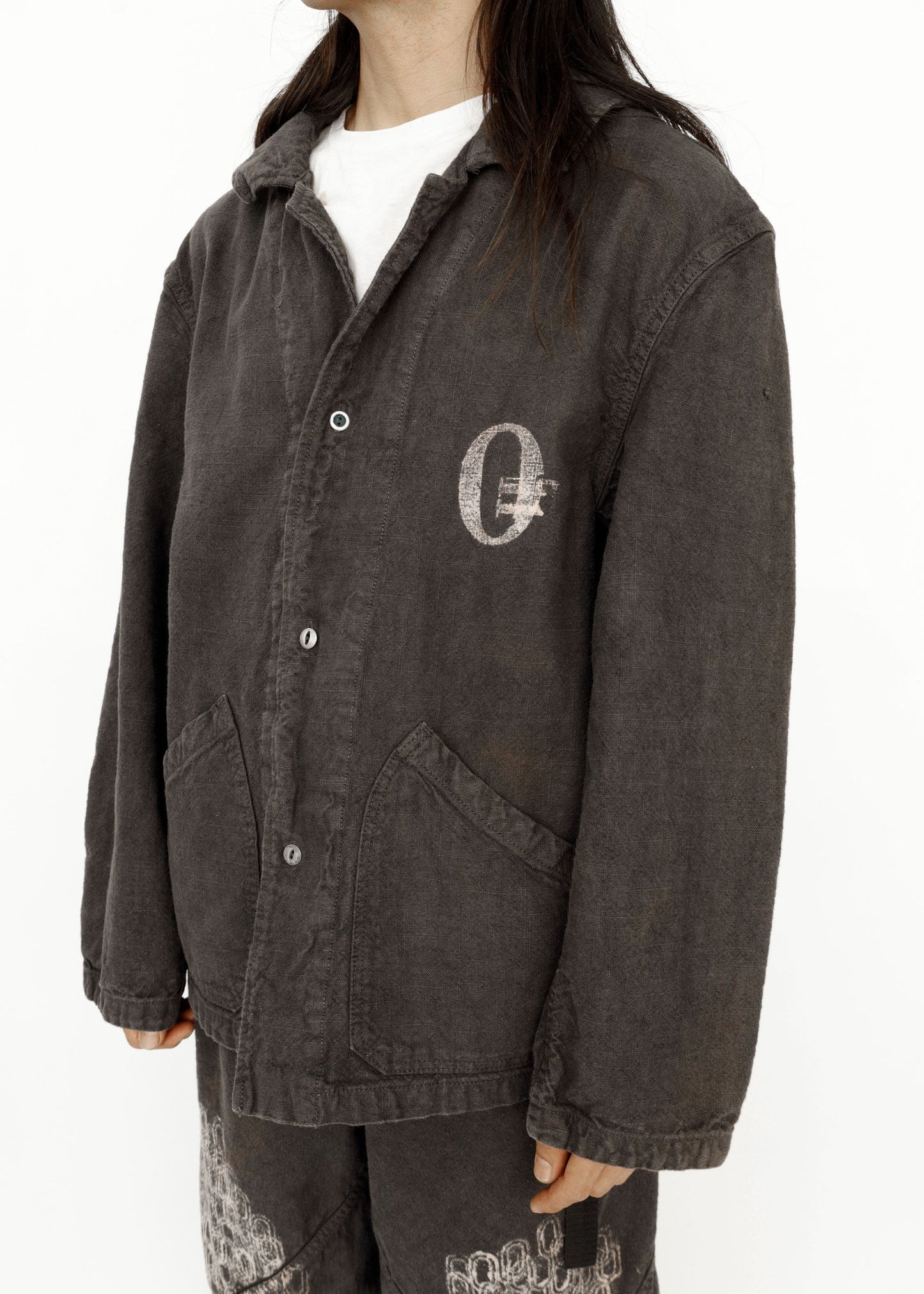 Hand Stamped One Mile Linen Jacket BLK L