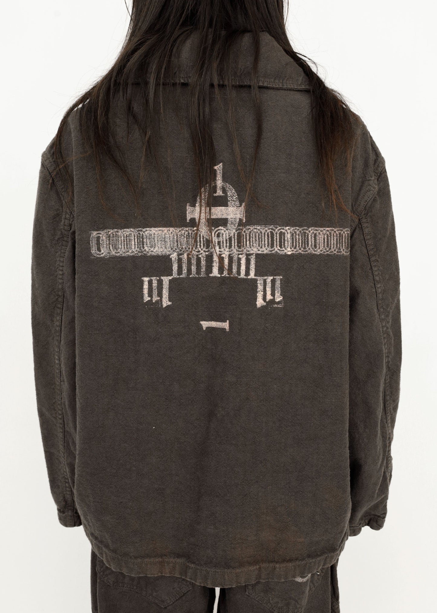 Hand Stamped One Mile Linen Jacket BLK L