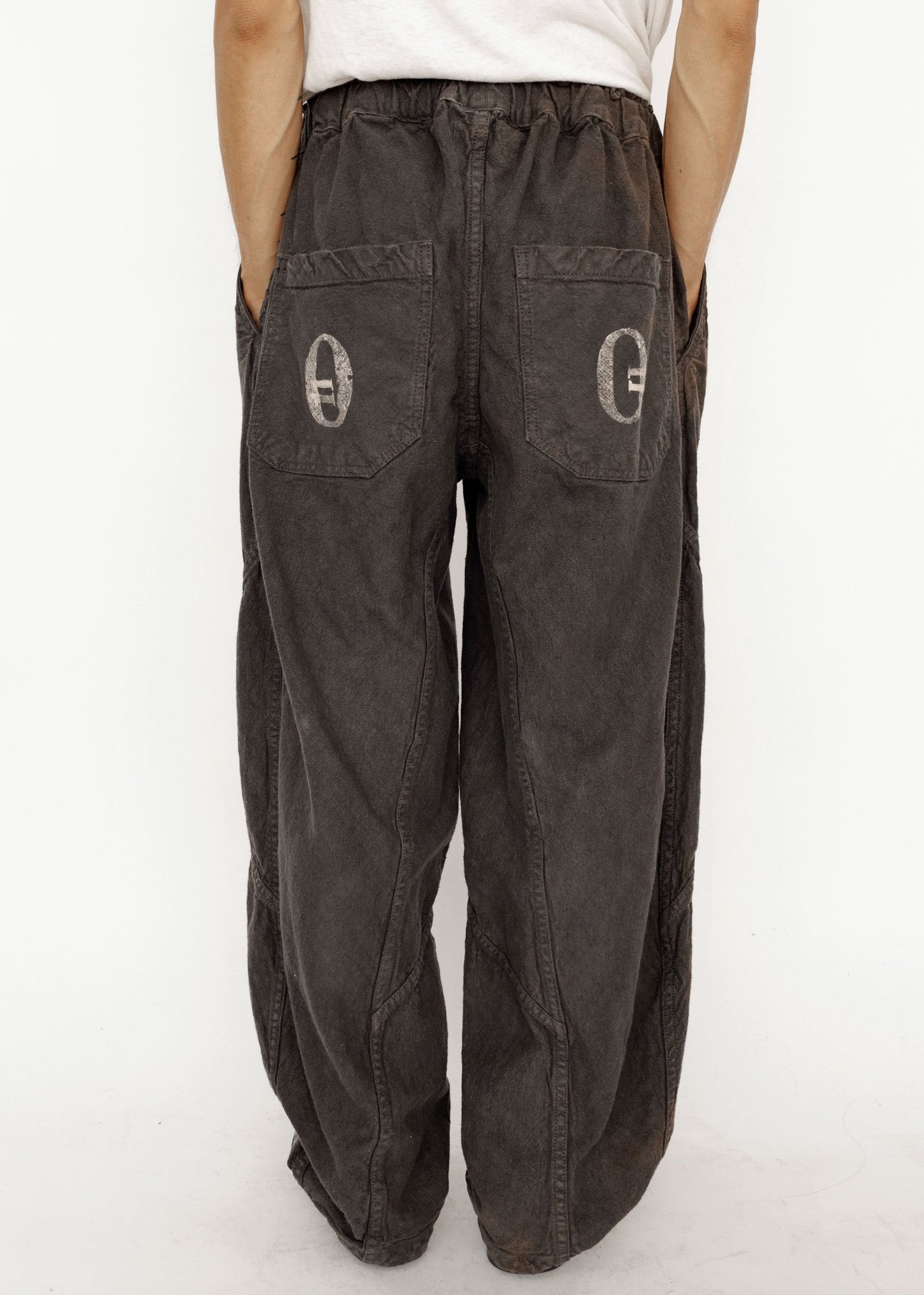 Hand Stamped One Mile Linen Pants BLK L