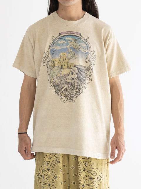 Mud Dyed Vintage T-shirt "Flying turtle & Skull" - Le Cerecle