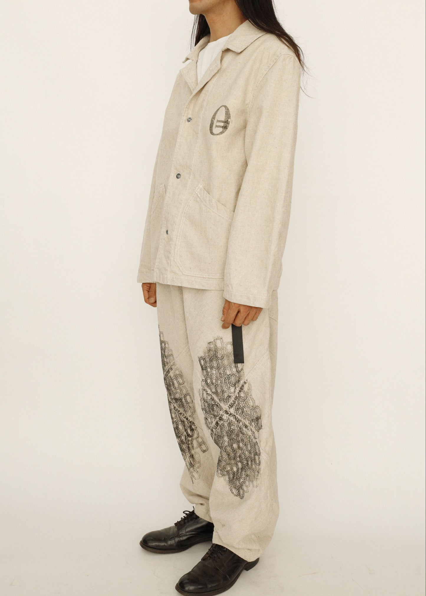 Hand Stamped One Mile Linen Jacket  Ivory M