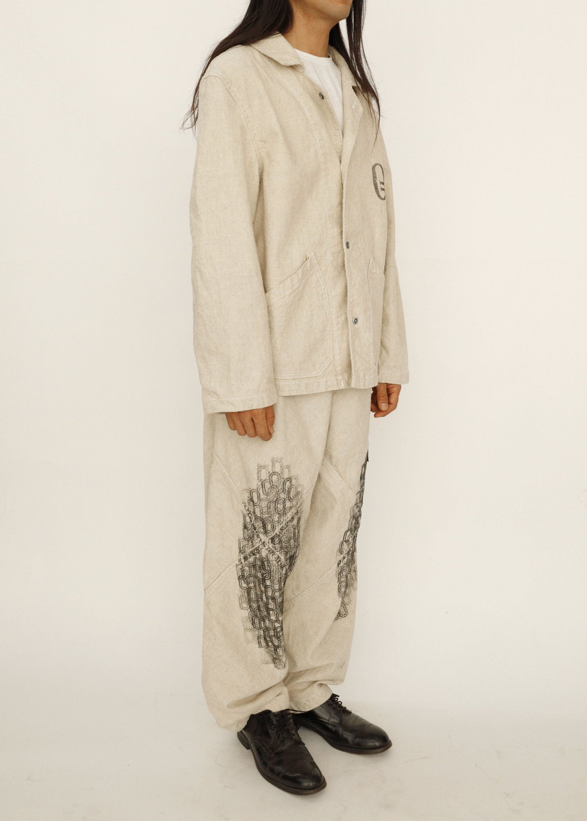 Hand Stamped One Mile Linen Pants Ivory M