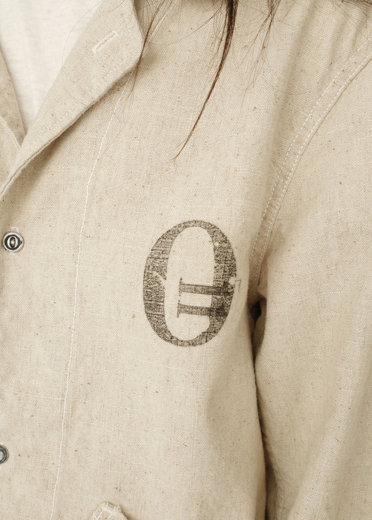 Hand Stamped One Mile Linen Jacket  Ivory M
