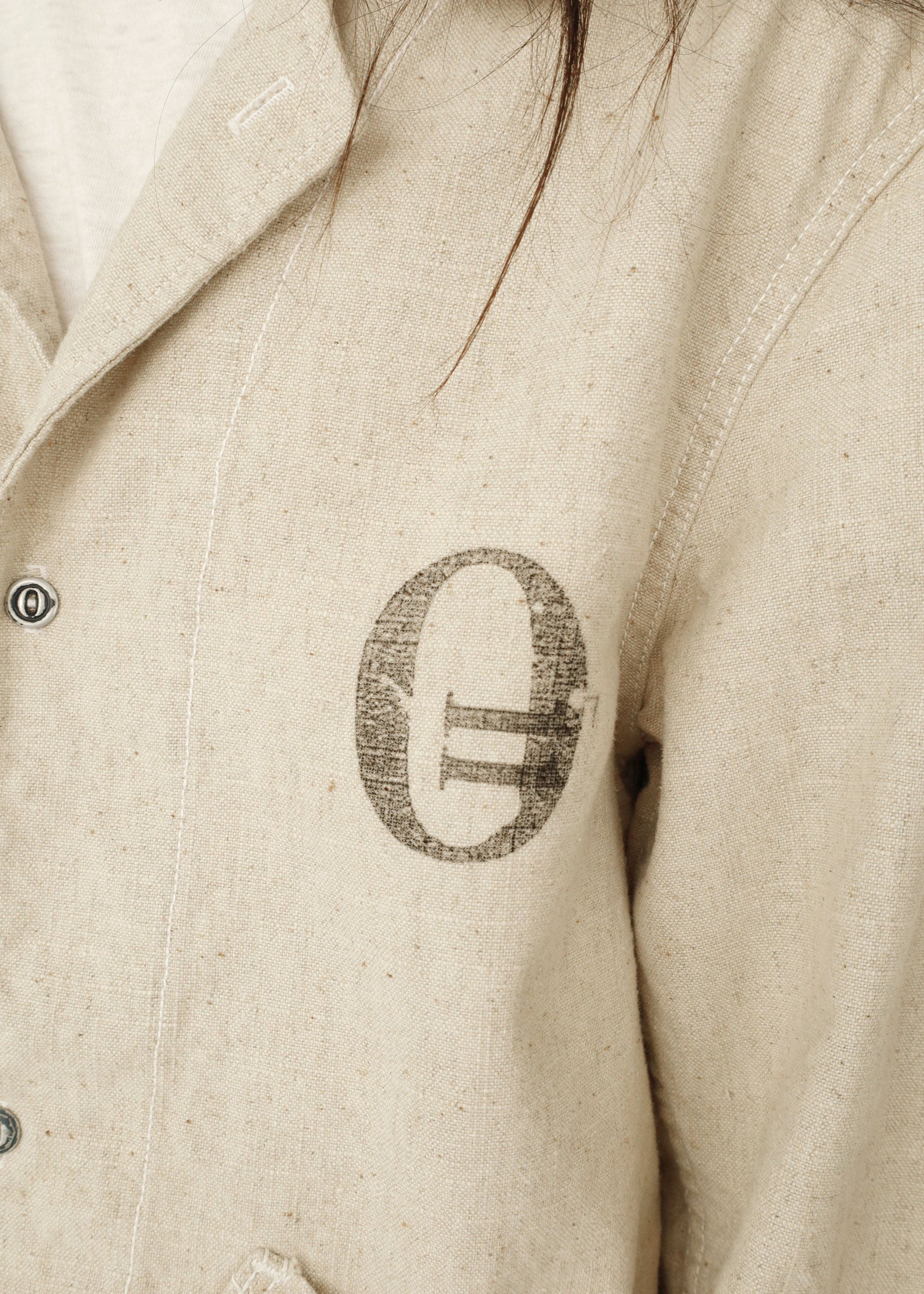 Hand Stamped One Mile Linen Jacket  Ivory M