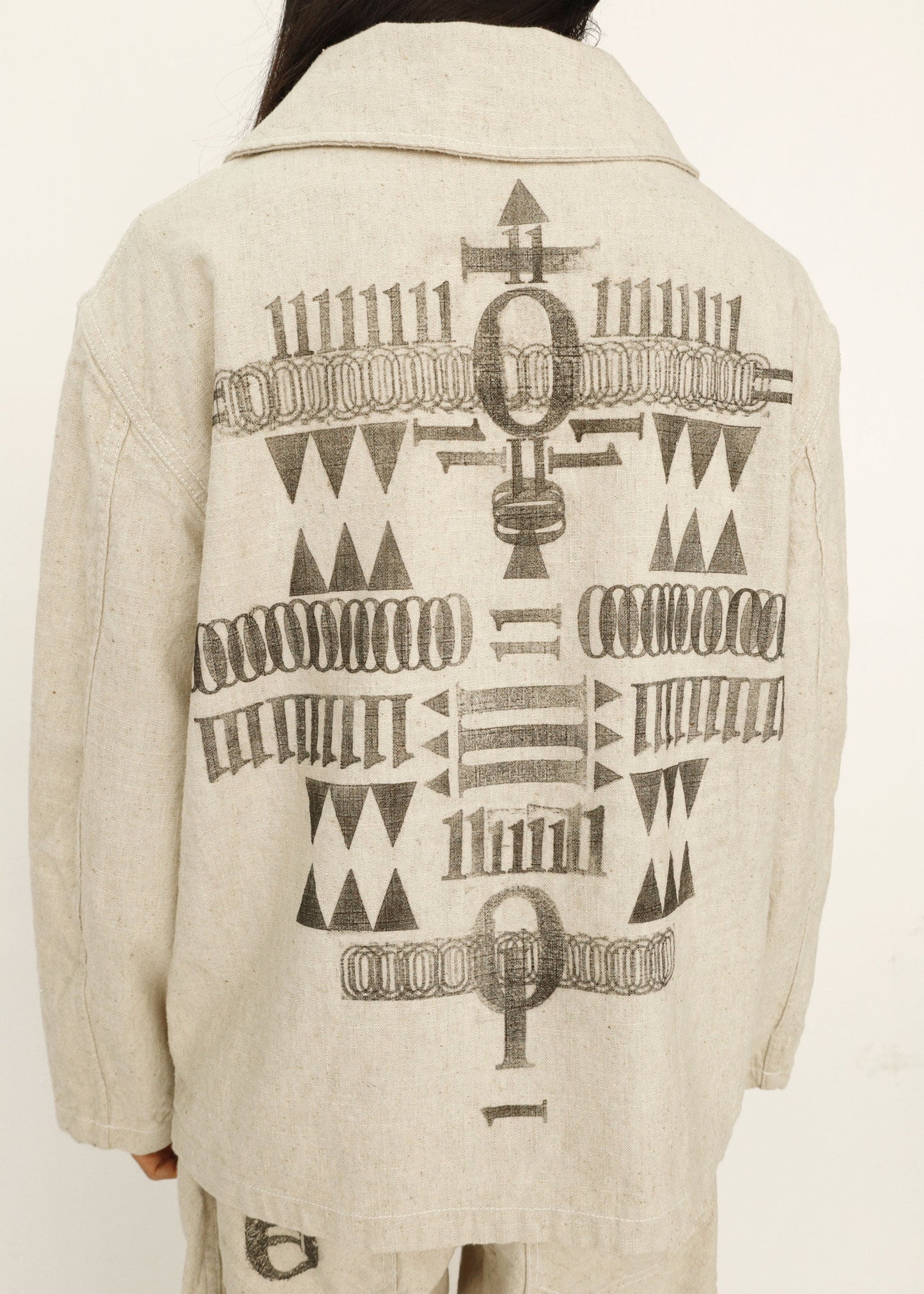 Hand Stamped One Mile Linen Jacket  Ivory M